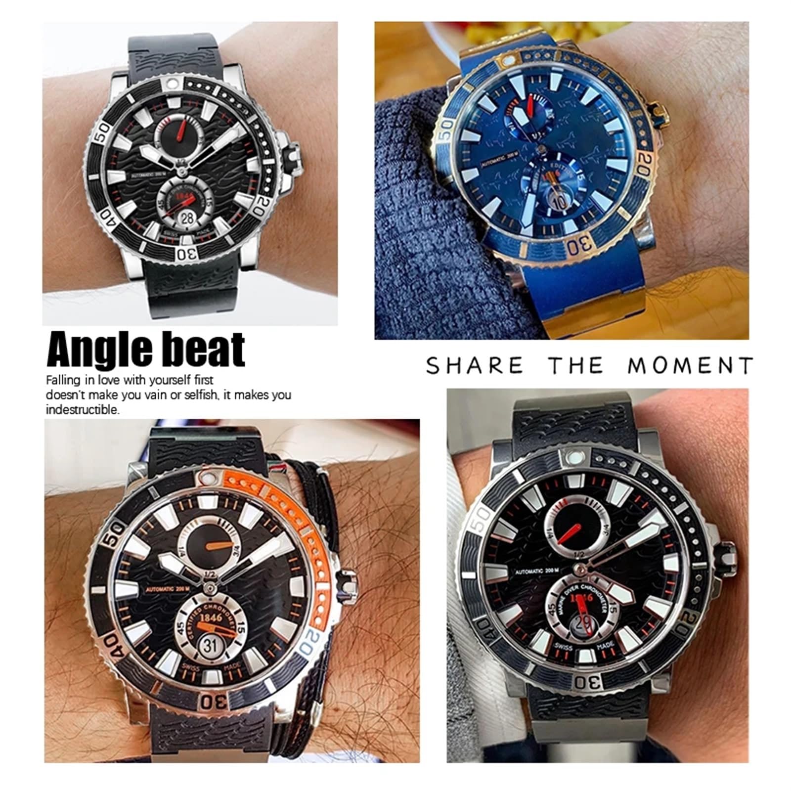 22 mm gumowe silikonowe paski do zegarków do Ulysse Nardin Diver składana klamra srebrna różowa złota czarny niebieski pasek do zegarka, Kolor czarny, 22mm