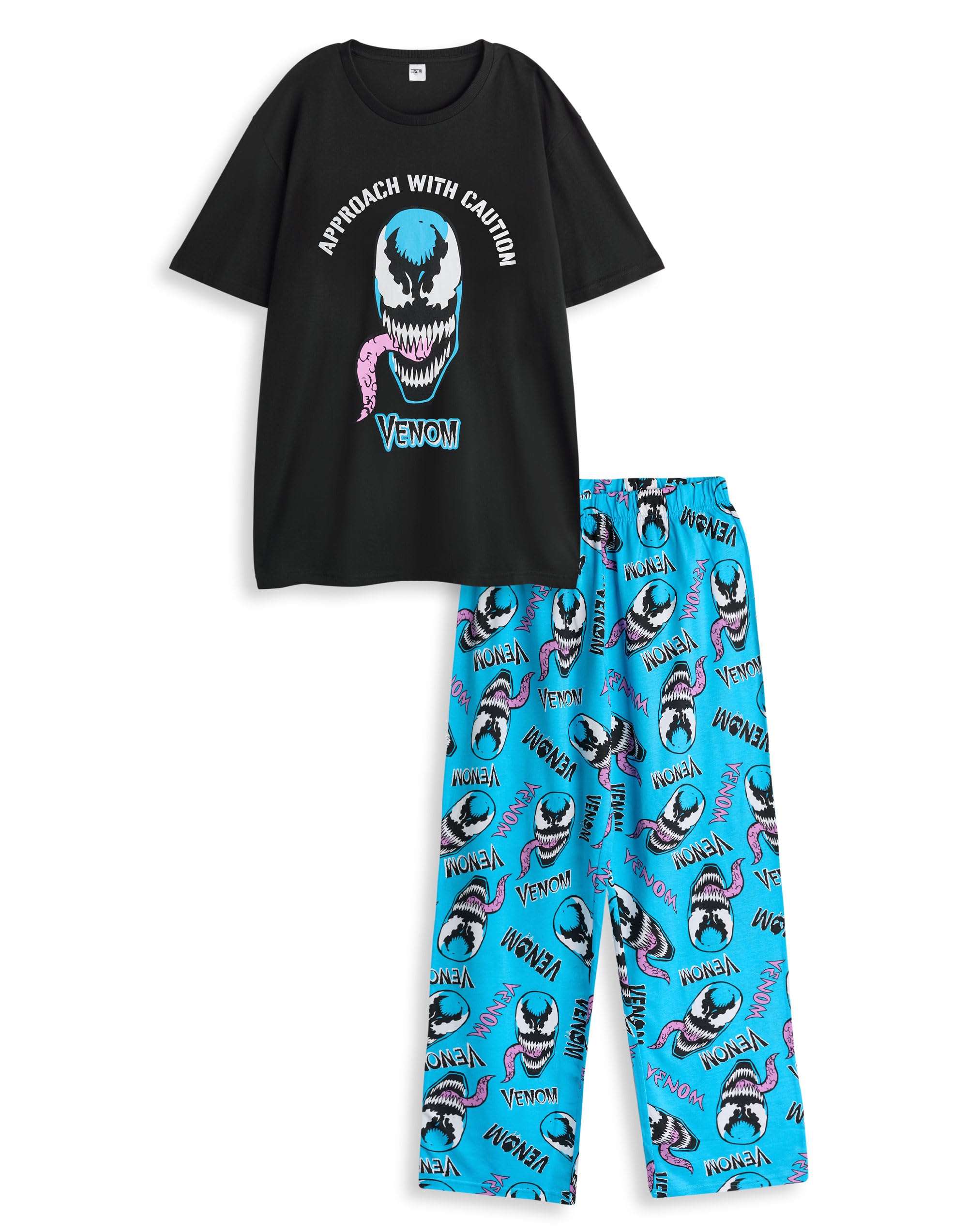 Marvel (X-Large) Short Sleeve Long Leg Pyjama Set (Mens Black)