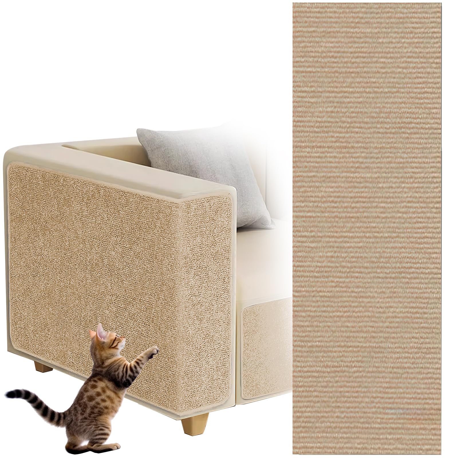 Tapete Autoadhesivo para Rascar Gatos, dellyy Alfombrilla Autoadhesiva Recortable, DIY Climbing Cat Scratcher, Tapete Rascador para Gatos, Protege Alfombras y Sofás (Caqui, 40×200cm)