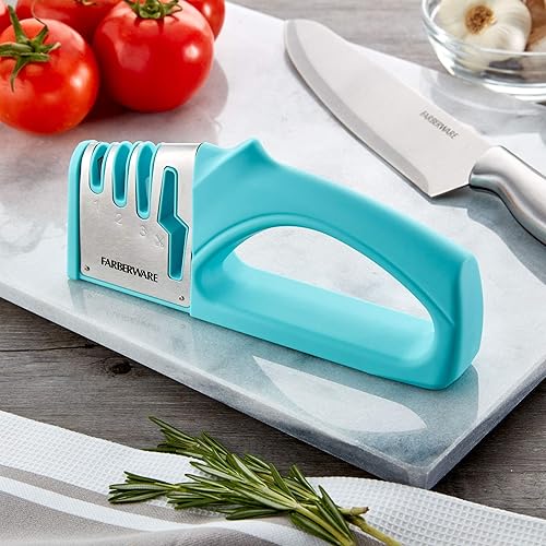 Vista 26 de Farberware Edgekeeper - Afilador de cuchillos de cocina de 3 etapas, 7.5 pulgadas, color negro Negro -,Agua