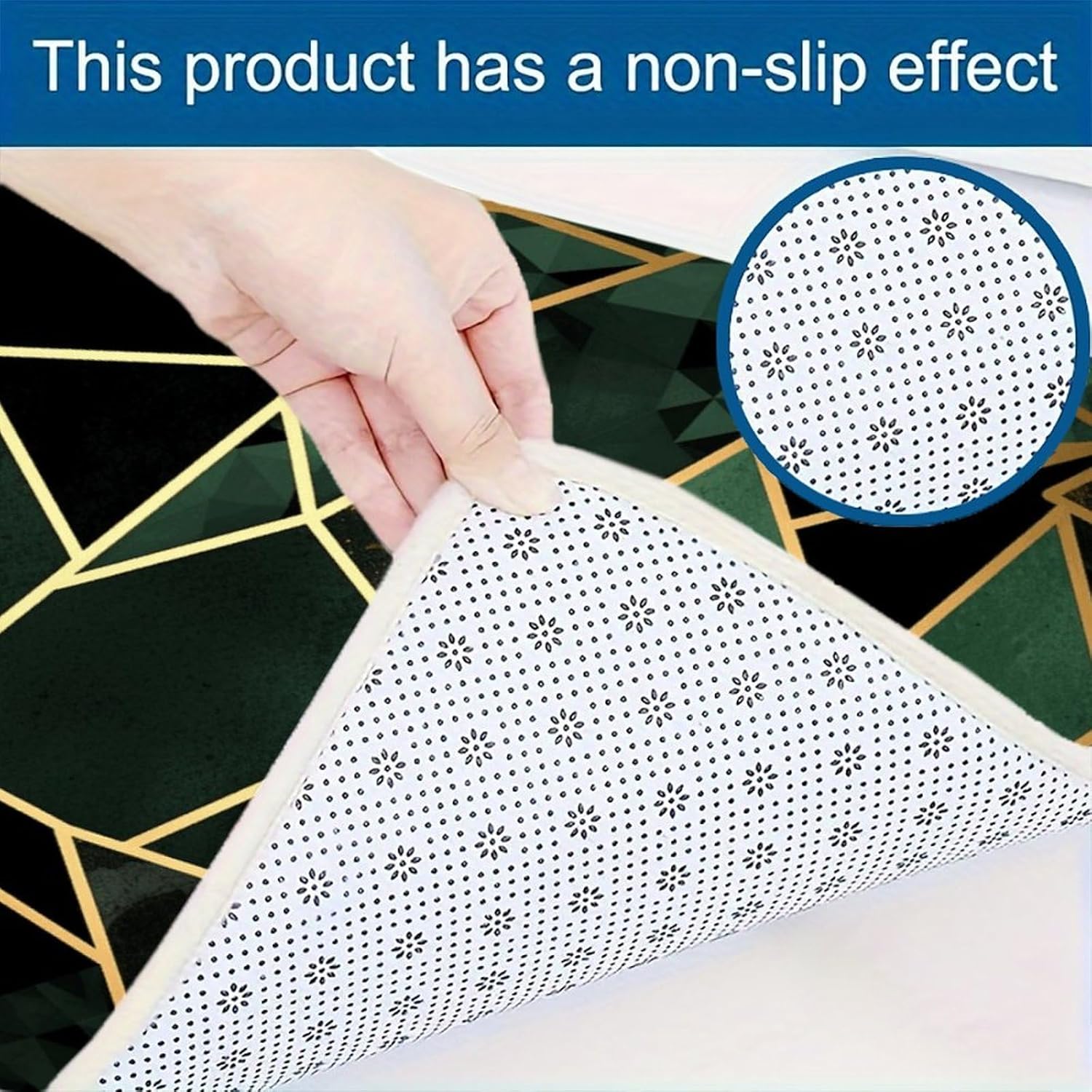 Black and Gold Geometric Kitchen Rugs Sets of 3 Non Slip Kitchen Mat for Floor Comfort Standing Rug and Mats Thick Cushioned Long Area Carpets for Laundry Room Entryway