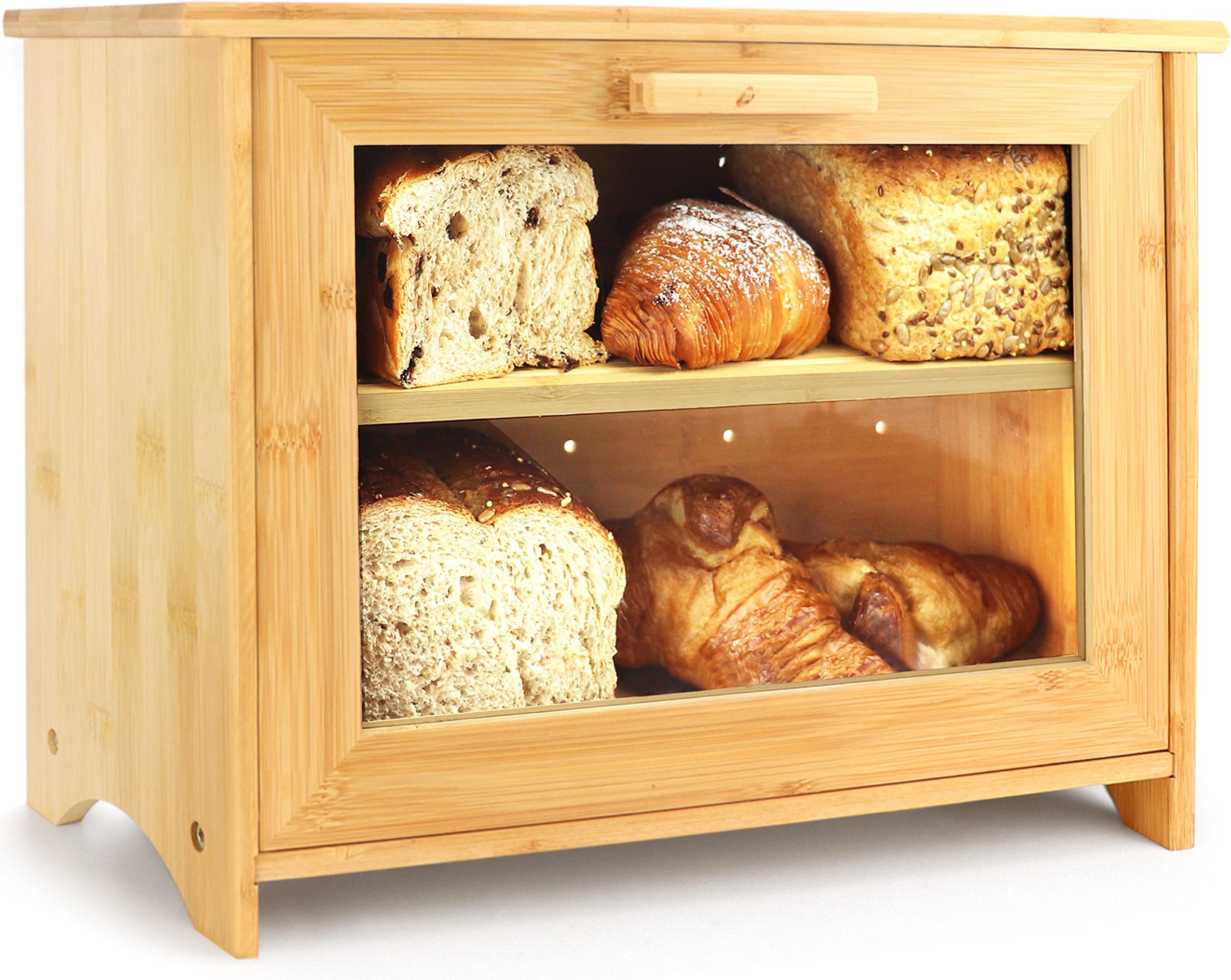 GHWIE Large Capacity Bread Box, Farmhouse Bread Bin with Clear Window for Kitchen