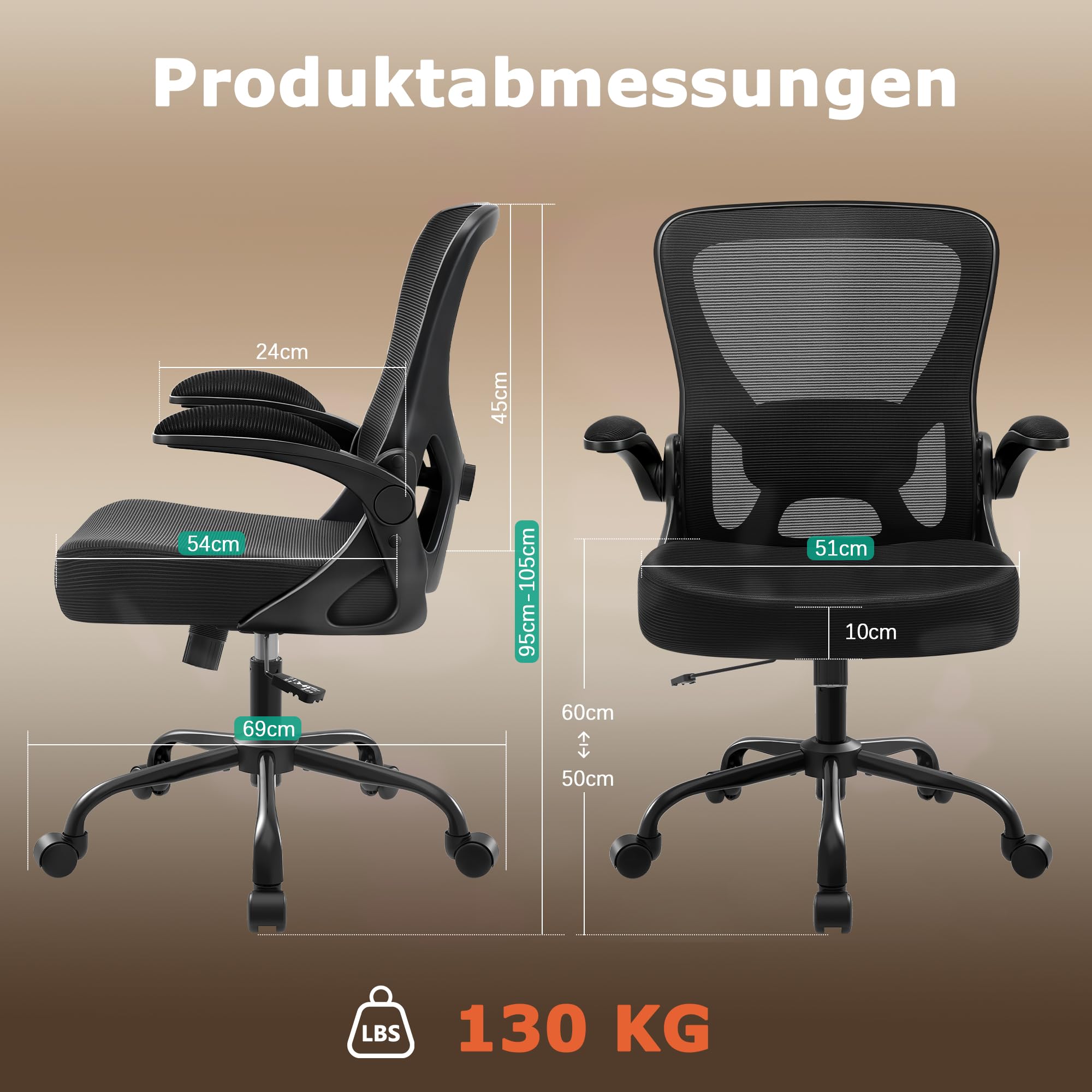 Ergonomischer Bürostuhl mit hochklappbaren Armlehnen, Schwarz