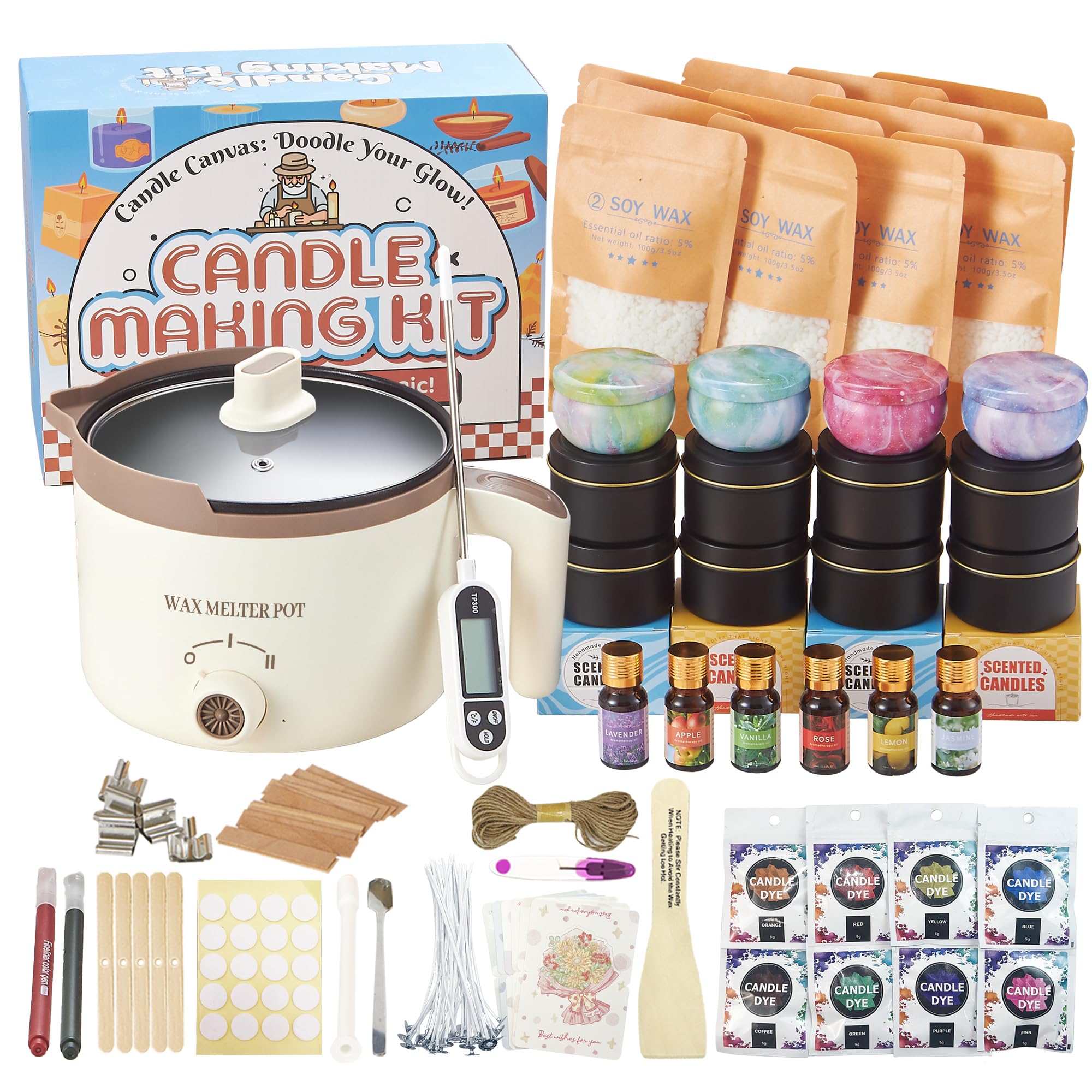 Kit para hacer velas LFISGNN con fundidor de cera, 12 paquetes de frascos de cera de soja, suministros y accesorios para hacer velas DIY para adultos.