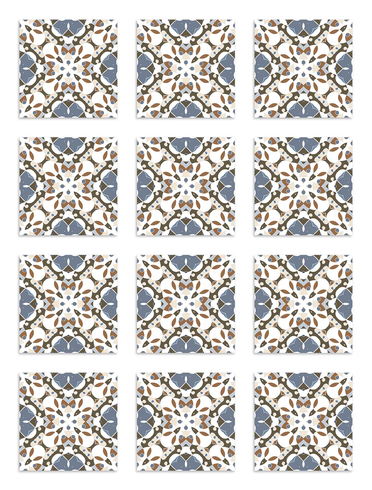 Panorama Azulejos Adhesivos Cocina Baño Pack de 72 Baldosas de 10x10 cm Hidráulico Oriental Mosaico Azul - Revestimiento de Paredes - Cenefas Adhesivas
