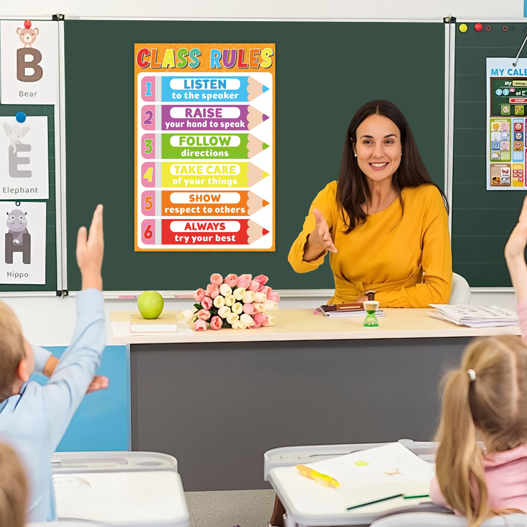 Colorful Pencil Classroom Rules Poster Class Rules Posters for Classroom Decor Motivational Educational Poster Laminated Inspirational Posters for Elementary Preschool Back to School Teacher Supplies - Image 6