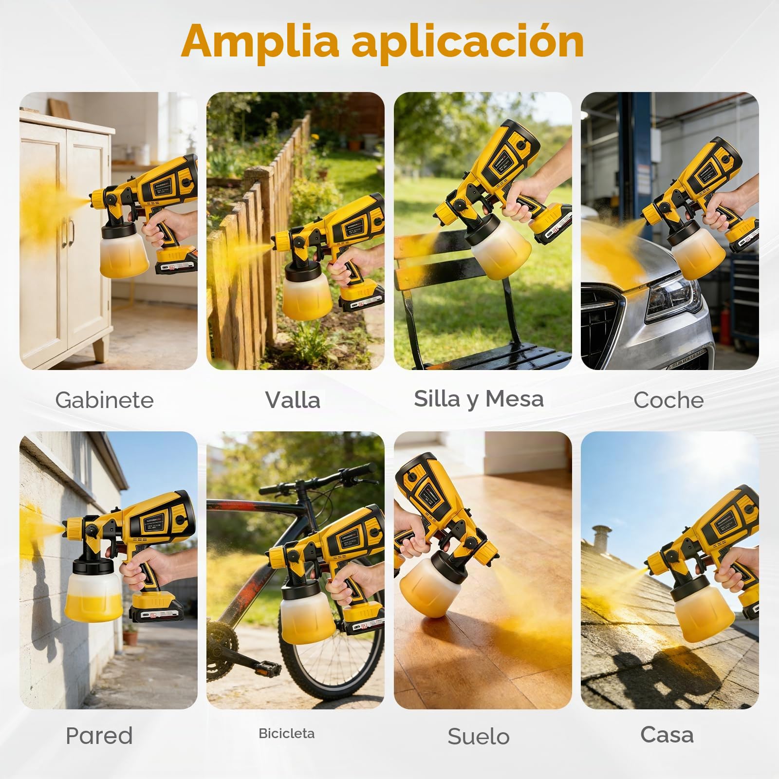 Pistola Pintura Bateria, Pistola Pintura con Batería de 21 V, Pulverizador de Pintura con 3 Patrones de rociado, HVLP Pistola con 2 Baterías de 3000 mAh y Ccargador para Cercas, Paredes, Techos