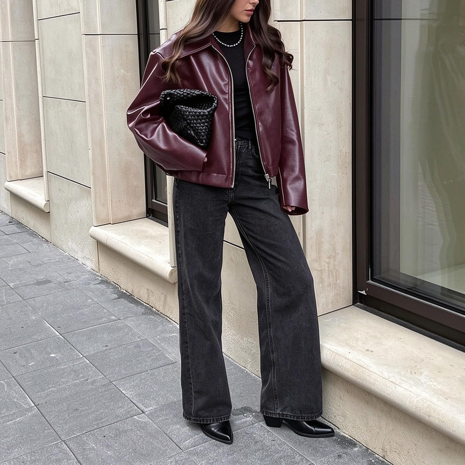 Lederjacke Damen Echtleder Ledermantel Kurz Mantel Leder Blouson Jacke