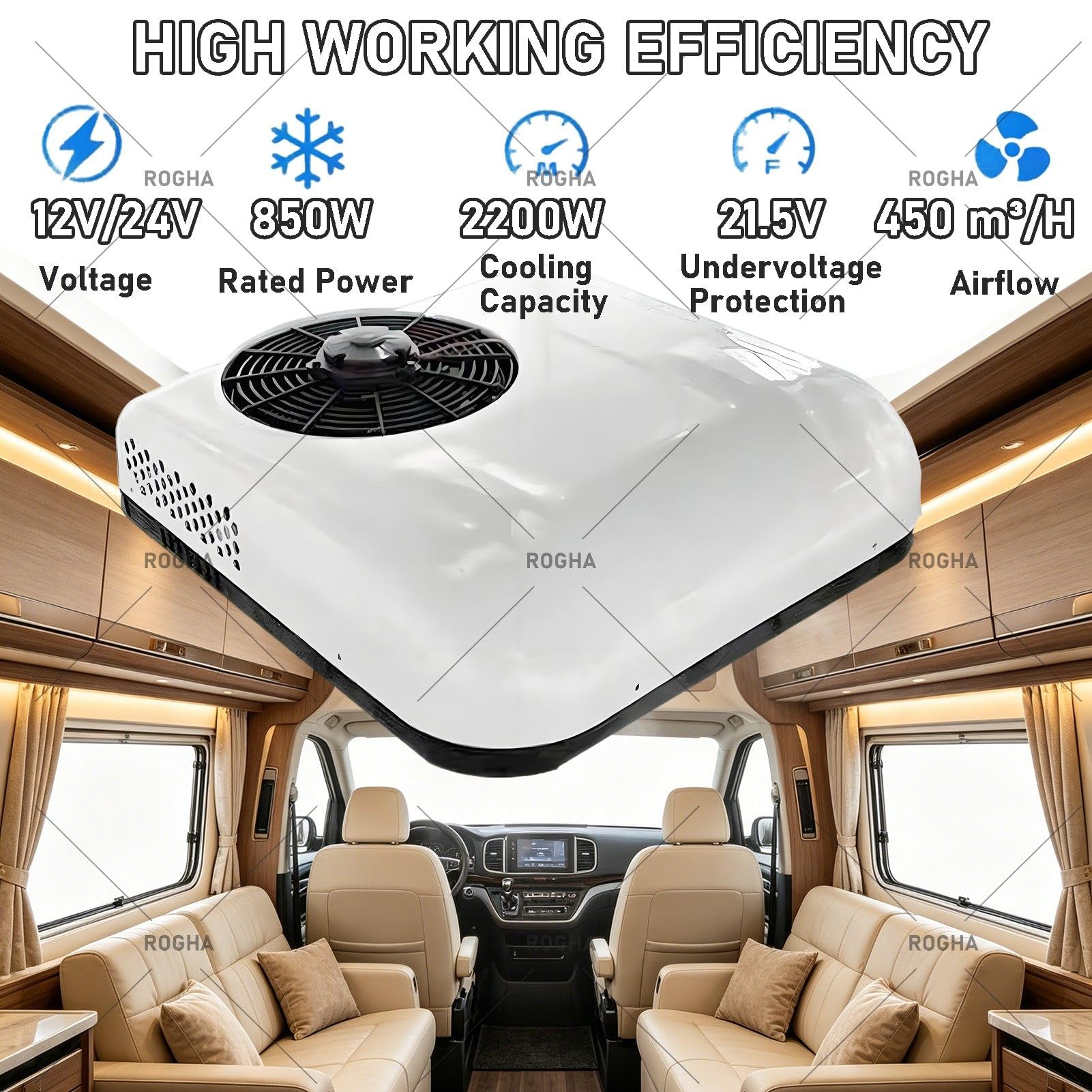 Kit Condizionatore da Tetto Universale 12V/24V per RV, unità A/C Silenziosa per Camper, Raffreddamento Rapido per Autocarri, Furgoni Rimorchio, Trattori E Autobus 24V