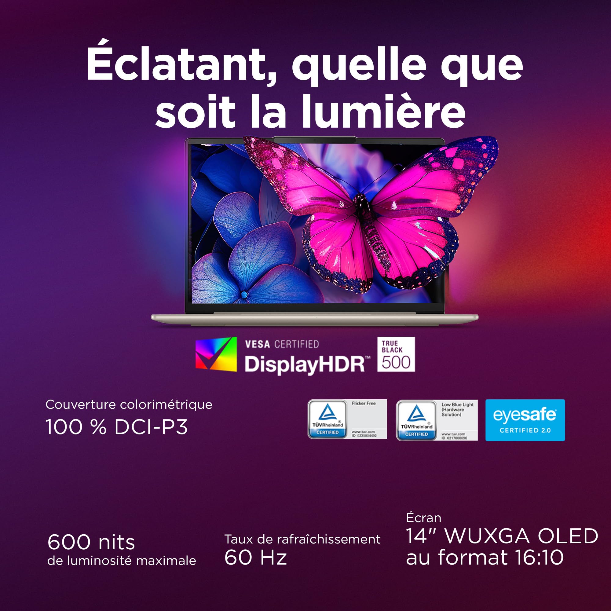 Lenovo Yoga Slim 7 14ILL10 - Ordinateur Portable Copilot + 14'' OLED 60Hz (Intel Core Ultra 7 256V, RAM 16Go, SSD 1To, Windows 11 Home) Clavier rétroéclairé AZERTY FR - Seashell