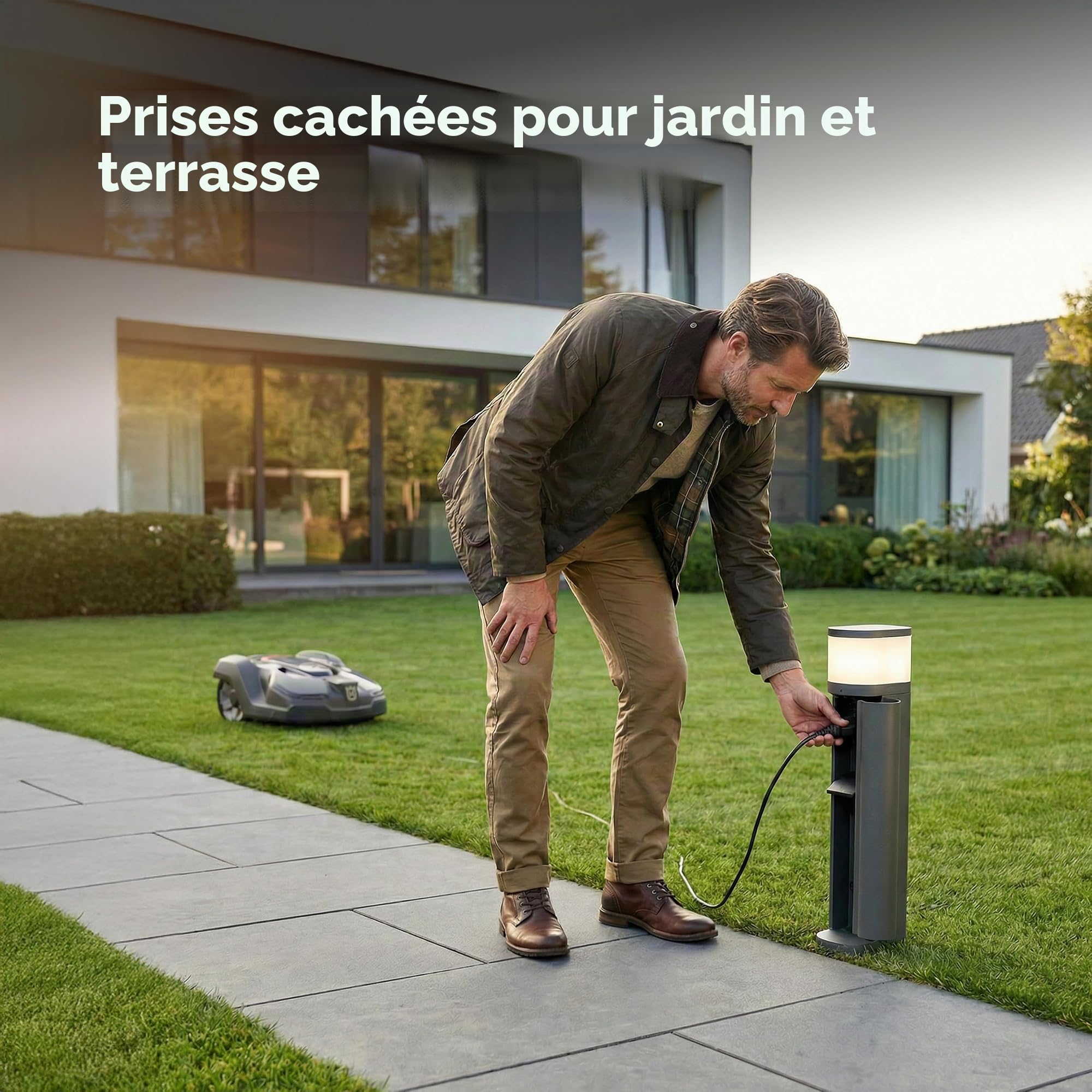 Novatool 2x Borne lumineuse extérieure avec prise 2 entrées Anthracite ronde avec cache IP44 Prise de jardin Prise extérieure Colonne de prise de jardin Tour de prise de jardin