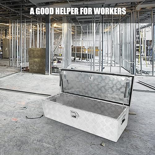 Miniatura 5 de confote Caja de herramientas chapada en aluminio resistente de 39 pulgadas, caja de herramientas para camioneta, caja de herramientas para remolque,