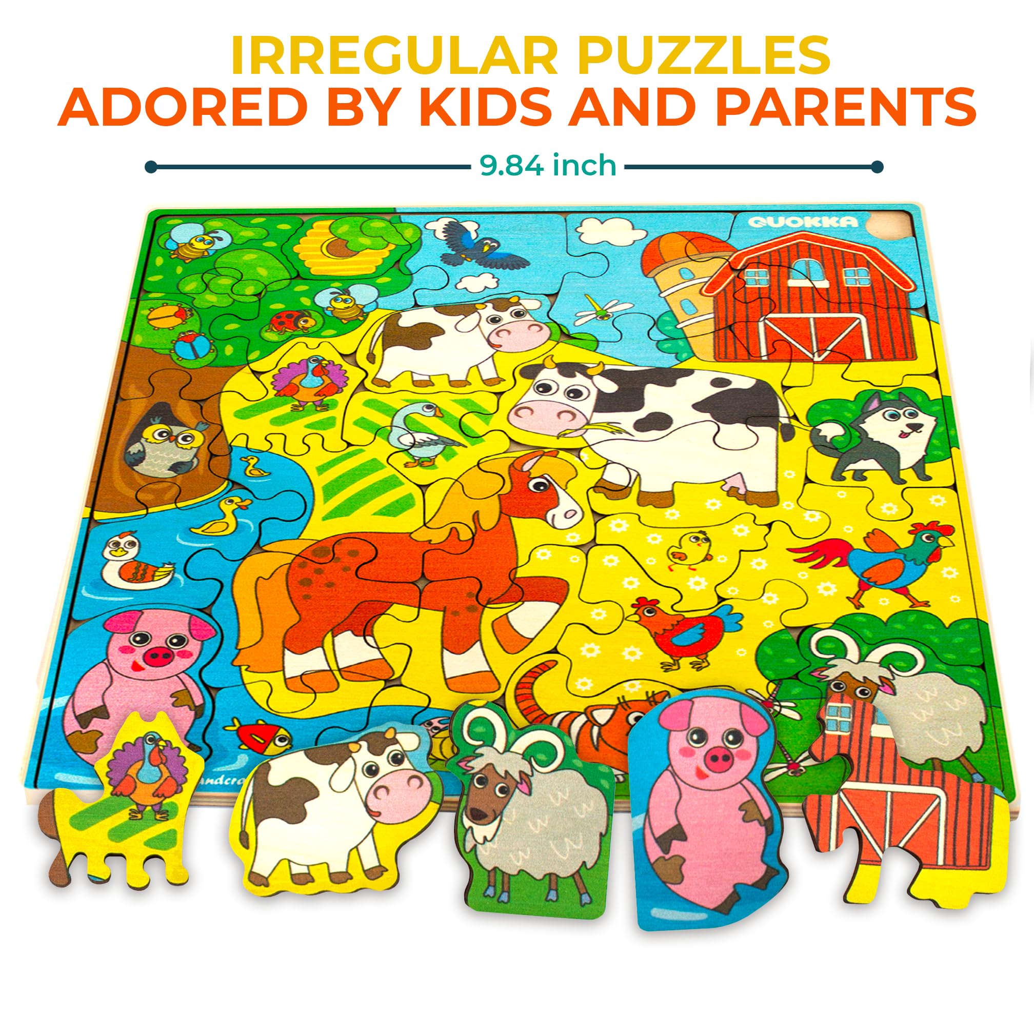 QUOKKA Wooden Farm Puzzles for Kids Ages 3-5 - 28 Pieces Toddlers Kids Puzzles Ages 4-8 Year Olds - Wood Farm Toys for Children 6-8 yo - Image 2