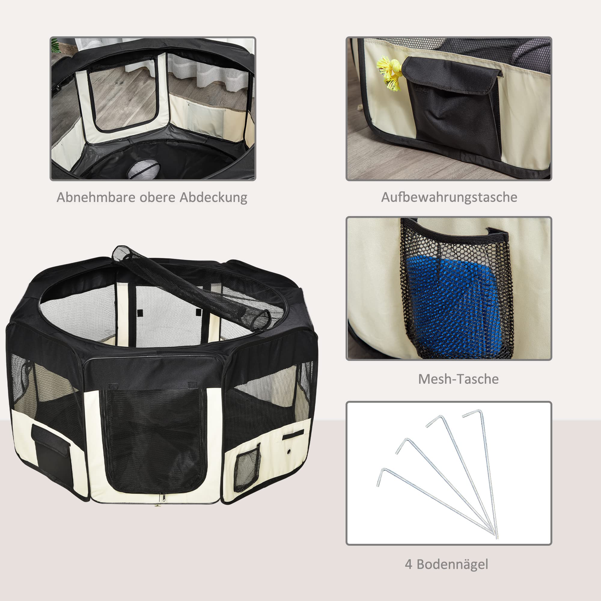 PawHut puppy-uitloop ren buiten dierenbox box Ppppy hek 600D Oxford ∅120 x 58 h cm
