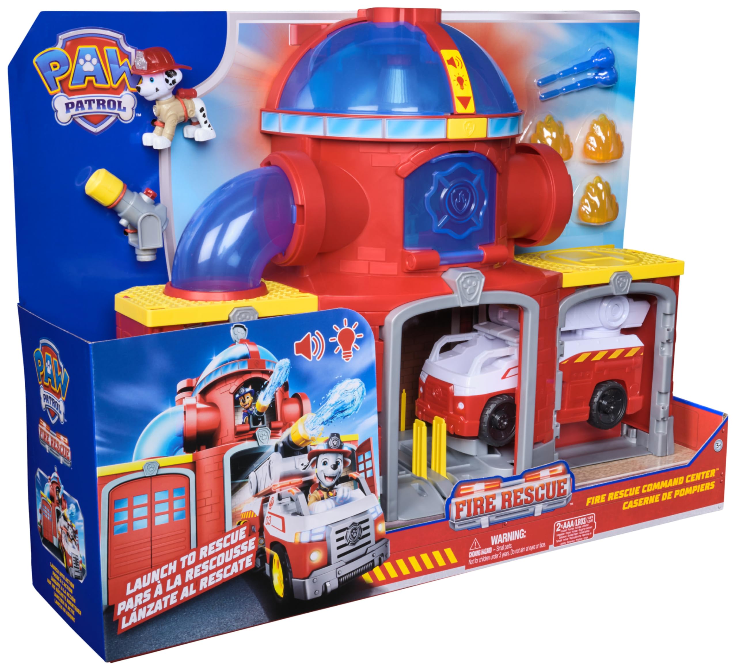 Paw Patrol Fire Rescue, Stazione dei Pompieri, con Personaggio Marshall, Camion dei Pompieri, Luci e Suoni e Lanciatore, Giocattoli per Bambini e Bambine, 3+ Anni