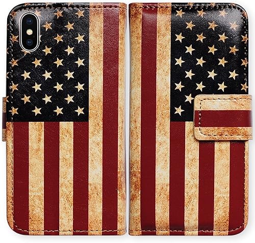 Miniatura 4 de Funda para iPhone Xs Max, diseño retro de la bandera estadounidense multifuncional, de cuero, con ranura para tarjeta de crédito, soporte para