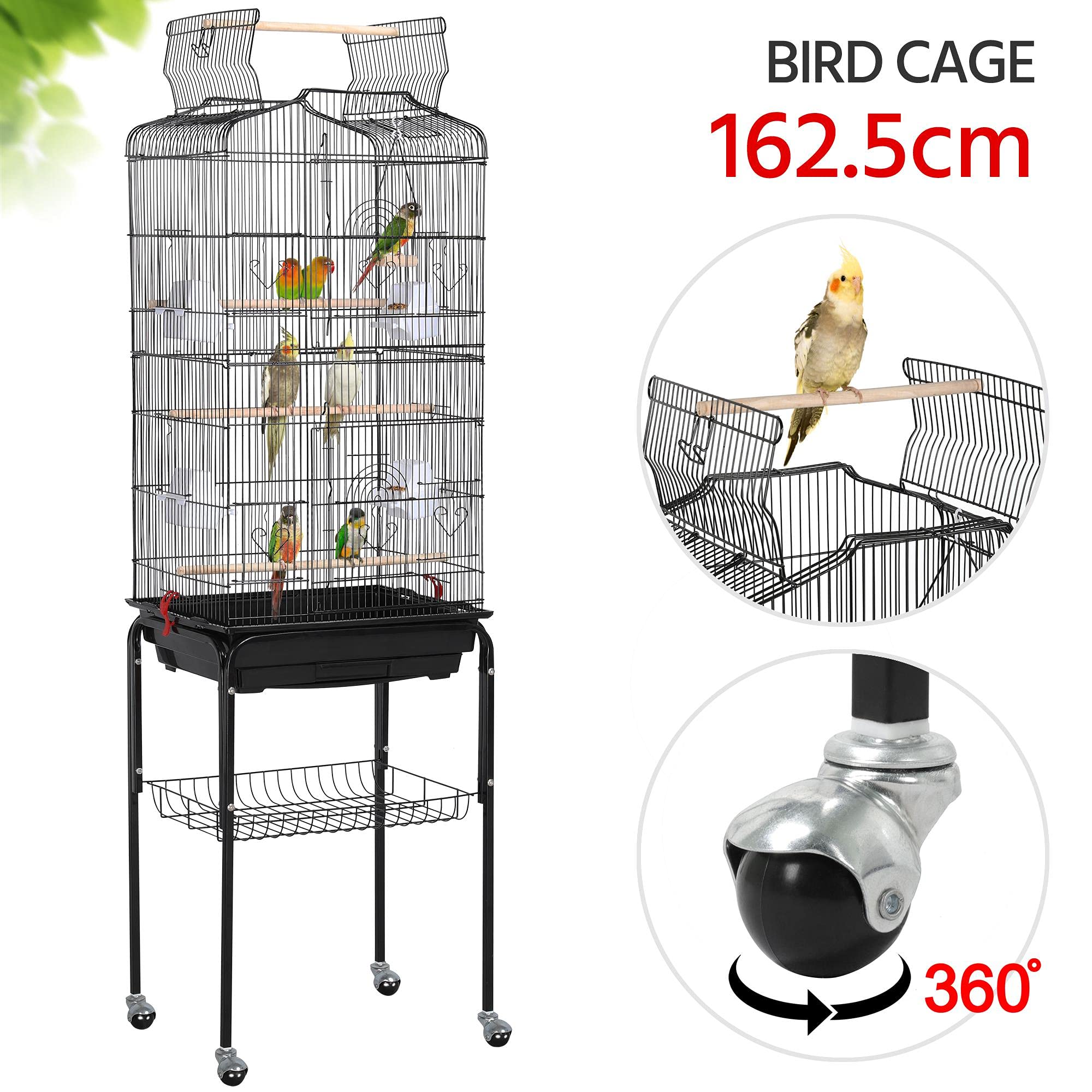 Yaheetech Cage Oiseau sur Pied Voliere Oiseaux Interieur Decorative 46 x 35 x 162,5 cm Toit Ouvert pour Perruche Calopsitte Canari