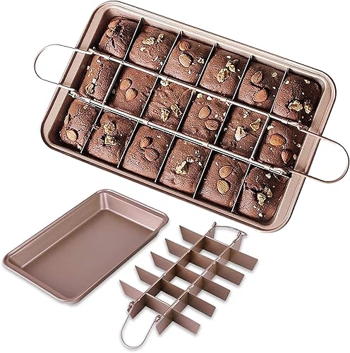 Miniatura 2 de Good Dee's Bandeja para brownie con divisores, juego de sartenes antiadherentes para hornear, bandeja de acero al carbono con agarres para hornear