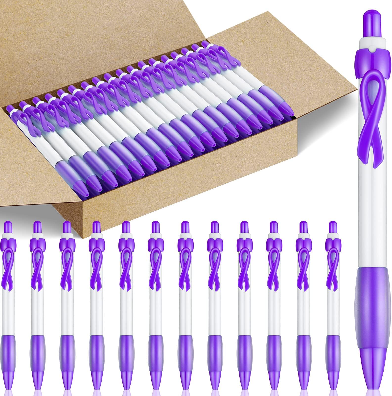 Yexiya 100 Pcs Domestic Violence Awareness Pen Purple Ribbon Bulk Black Ink