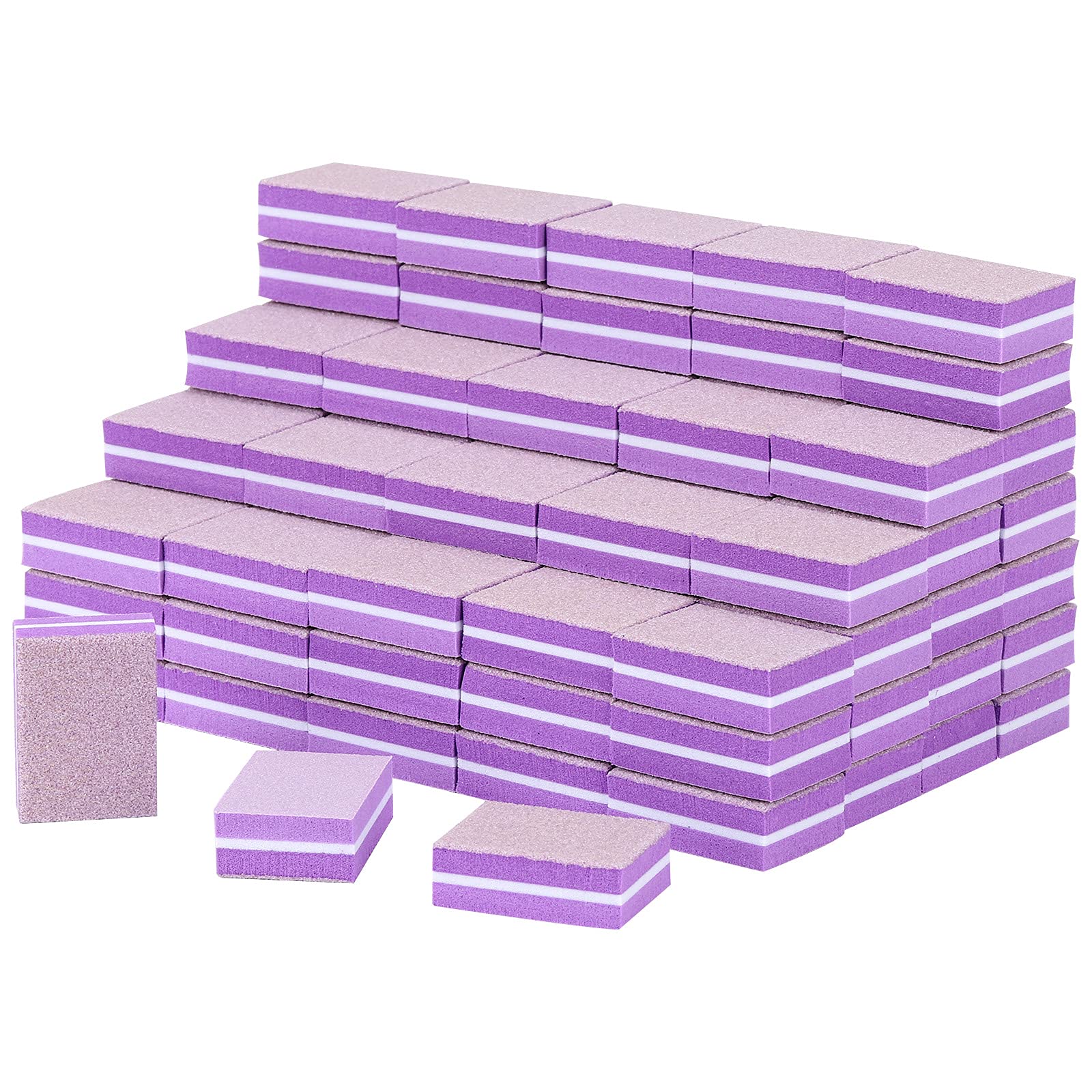 Allbests100 Pcs Mini Nail Buffer Blocks 180/100 Grit Sandwich Nail Buffer Washable for Nail Care(Purple)