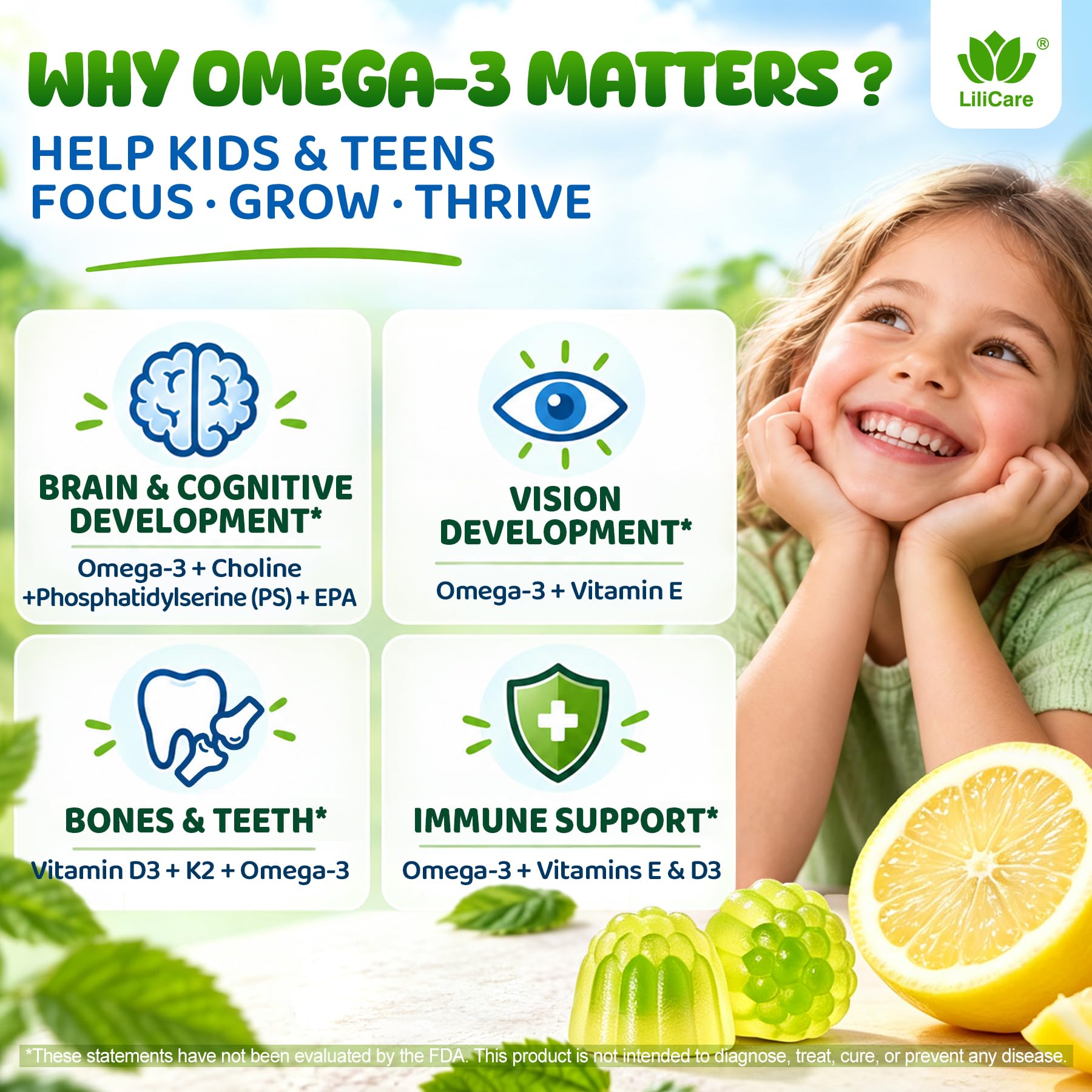 Kids Omega 3 DHA Gummies, 460 mg DHA & EPA from Algae Oil, 60 Count — Amazon image 3