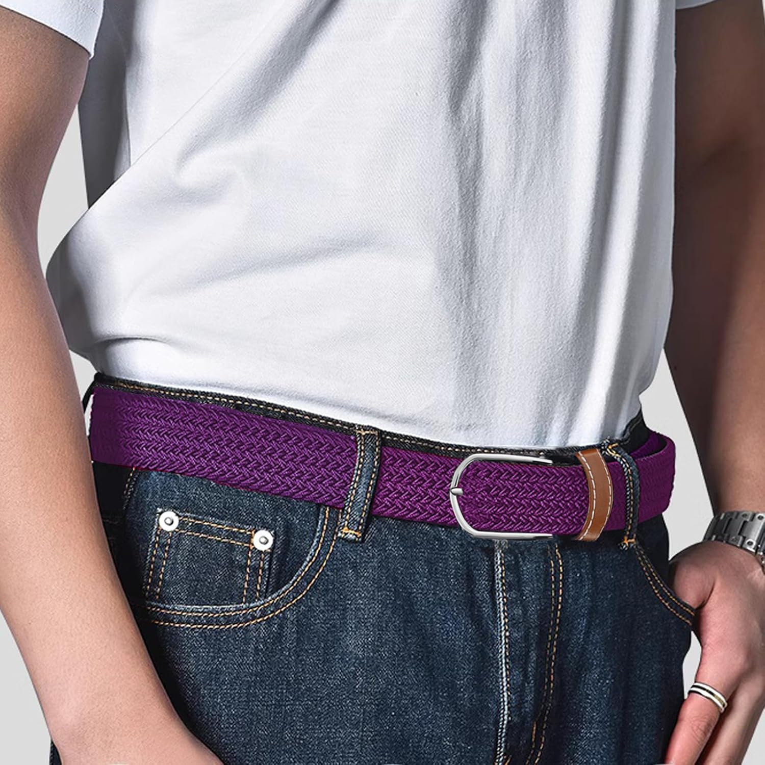 Multicolored Woven Stretch Belt for Men and Women, Braided Elastic Golf Belts Jeans Casual Pants Sport Belt