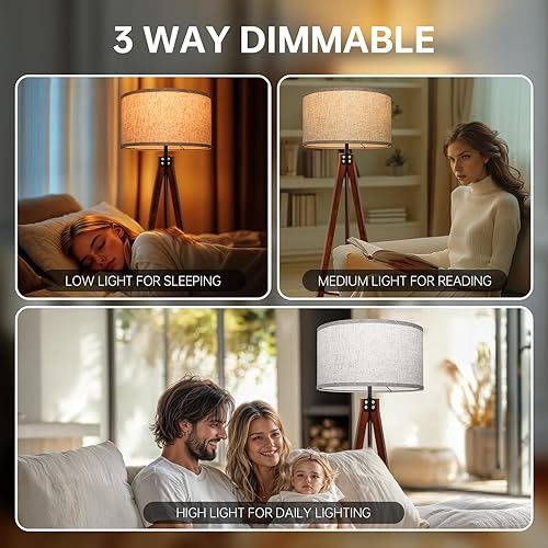 Miniatura 10 de Lámparas de pie para sala de estar, lámpara de pie moderna con estante, bombilla LED de temperatura de 3 colores, lámparas altas con interruptor de