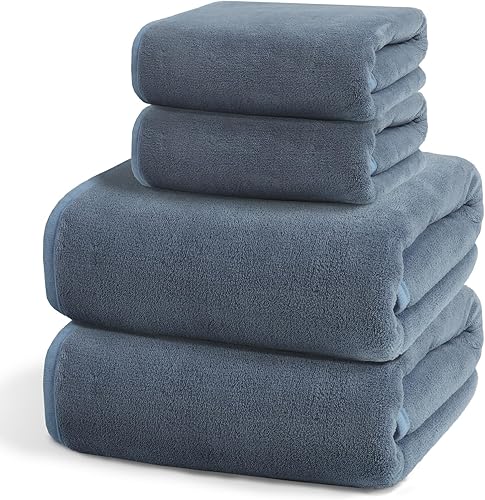 Exclusivo Mezcla Juego de 4 toallas de baño ultra suaves, toalla grande de terciopelo coral de microfibra altamente absorbente, secado rápido para