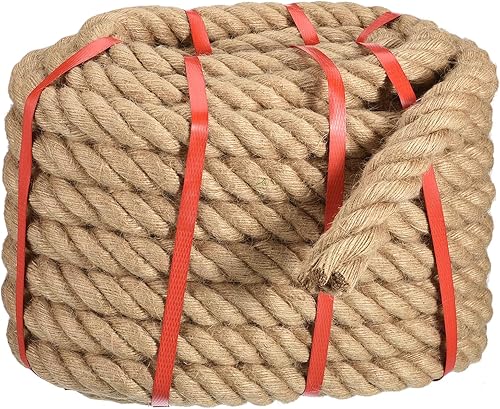 uxcell Cuerda de yute natural, 1-12 pulgadas x 50 pies de grosor, cuerda de manila trenzada multiusos para tira y afloja, hamaca, escalada,
