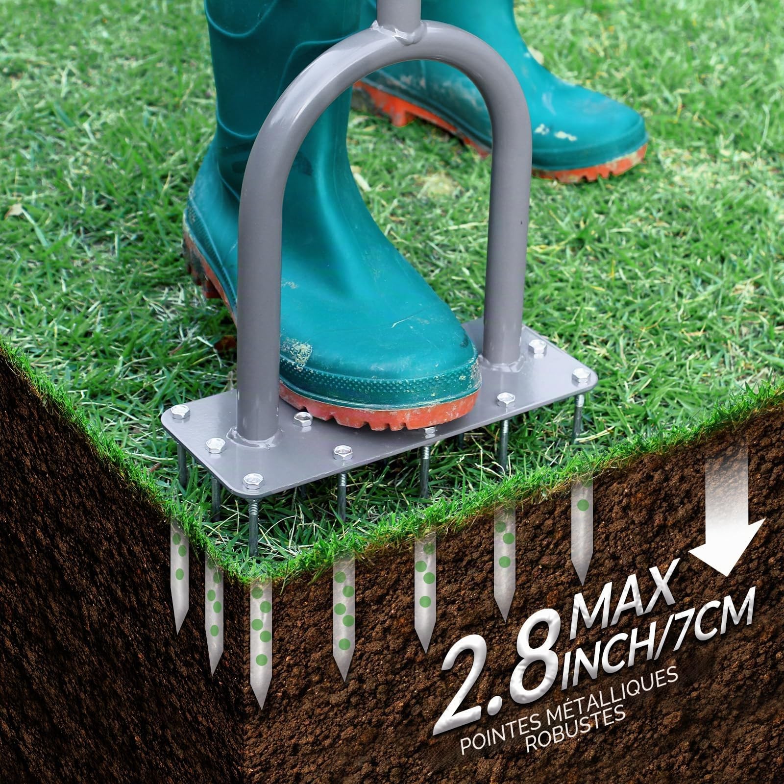 Walensee Aérateur de pelouse en métal Manuel pour déchaumer la pelouse avec 15 Pointes en Fer, Outils d'aérateur d'herbe pré-assemblés pour Cour, aération de pelouse, Outil de Jardin, ravive la santé