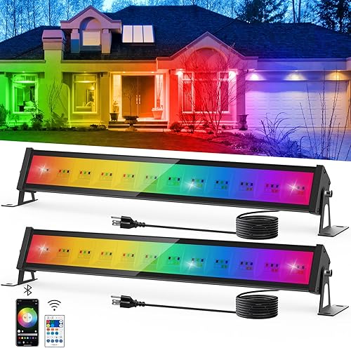 Miniatura 16 de T-SUN - Luces LED RGB de haz amplio para exteriores, luz LED de paisaje que cambia de color equivalente a 600 W con control por aplicación,