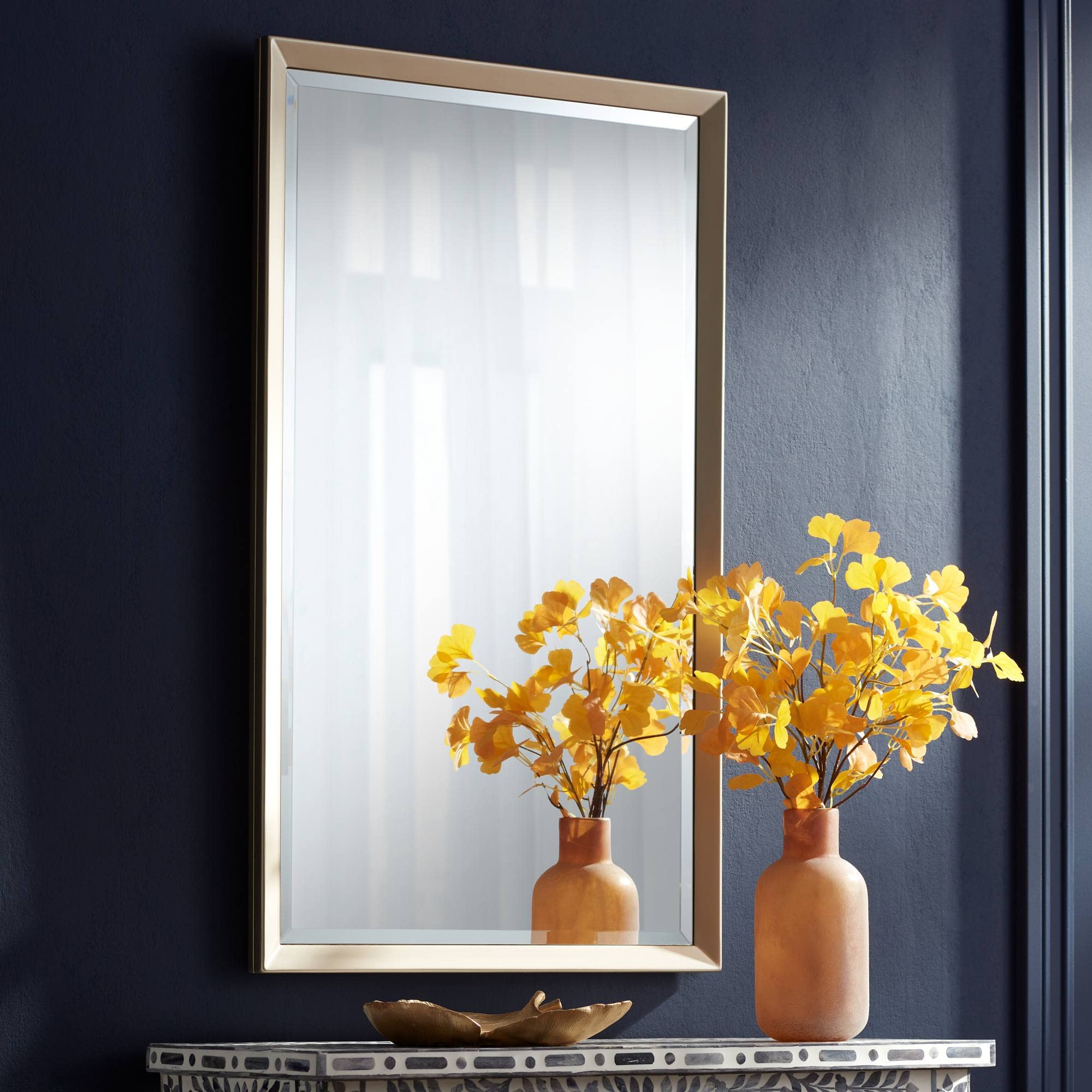 Noble ParkLe'Maille Rectangular Vanity Decorative Accent Wall Mirror Modern Beveled Glass Shiny Soft Gold Wood Frame 24" Wide for Bathroom Bedroom Living Room Home Office Entryway