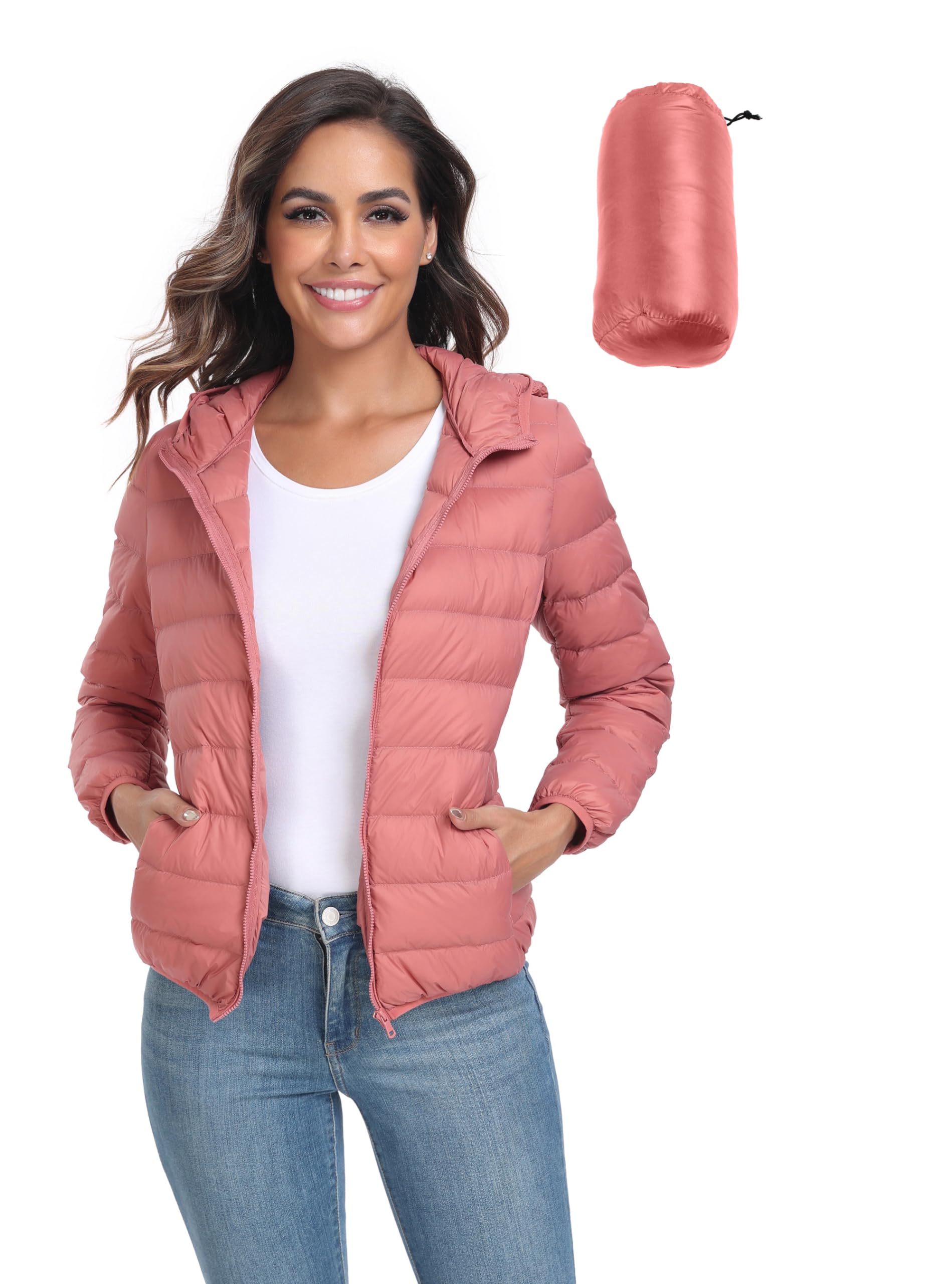 Women's Short Down Coat Packable Hooded Puffer Jacket Ultra Light