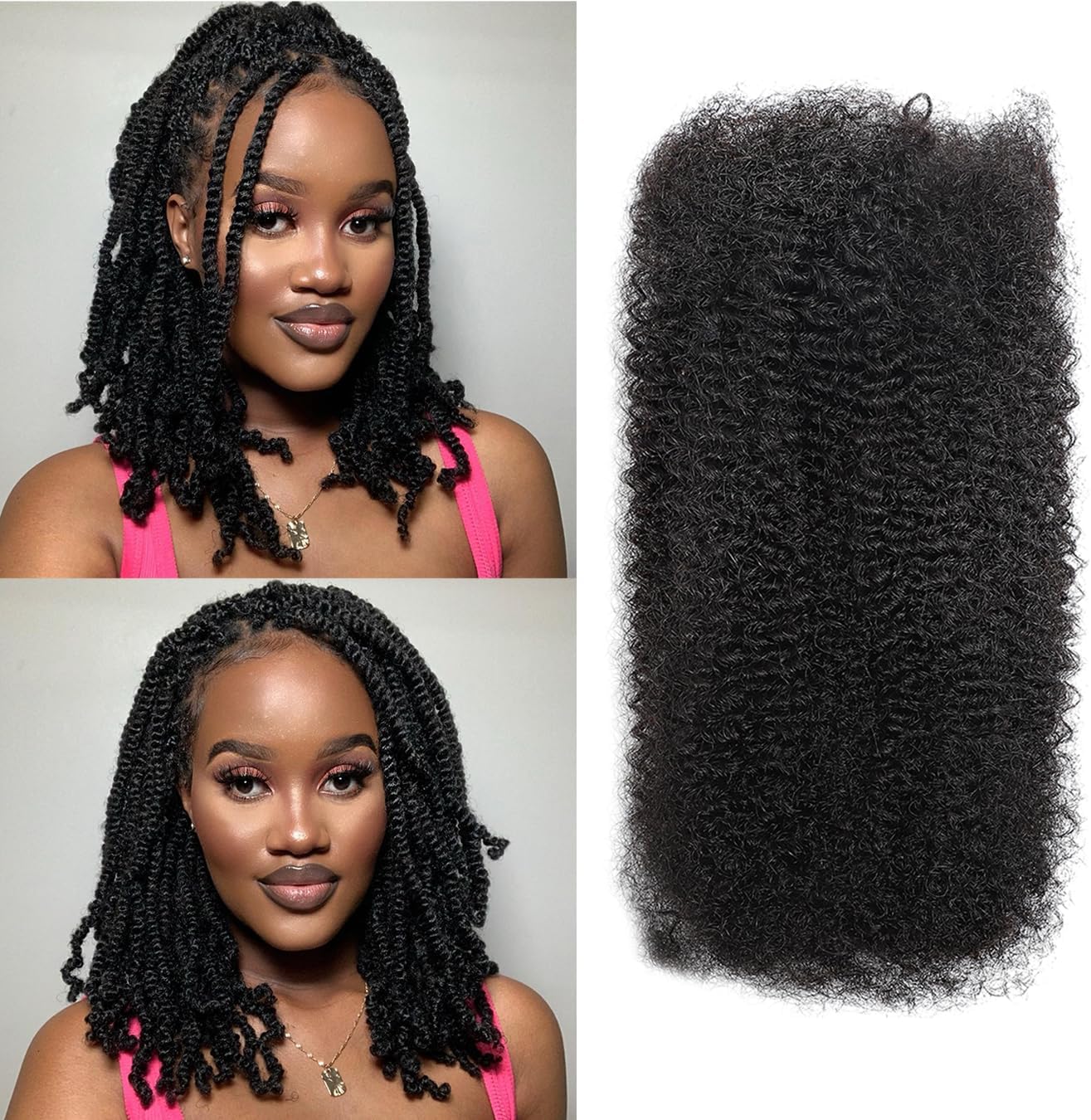 Beauty Youth Afro Kinkys Bulk Human Hair(18 Inch) 35g/Pack, Braiding Hair for Dreadlocks, Loc Repair, Twists, Dreadlock Extensions Black