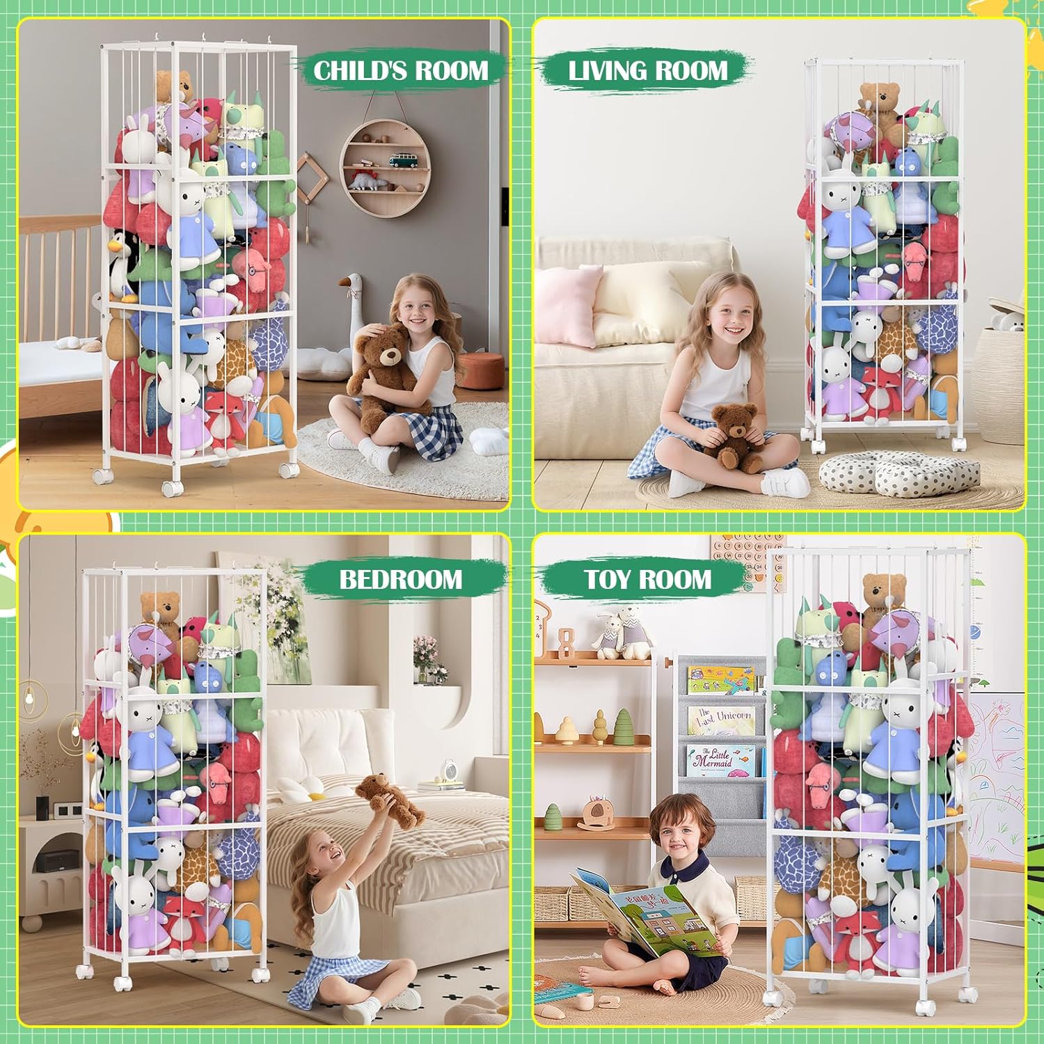 OUTWOLF Stuffed Animal Storage, Large Stuffed Animal Zoo Holder, Sturdy Metal Plushies Toy Storage Organizer for Nursery Playroom Kids Room, White - Image 6