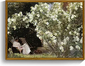 crmotu Vintage Framed Wall Art, Garden Women Canvas Art Prints, Rose Floral Classical Oil Paintings, Green Landscape Rustic Farmhouse Wall Decor Living Room Bedroom Bathroom Aesthetic Pictures 20x30in