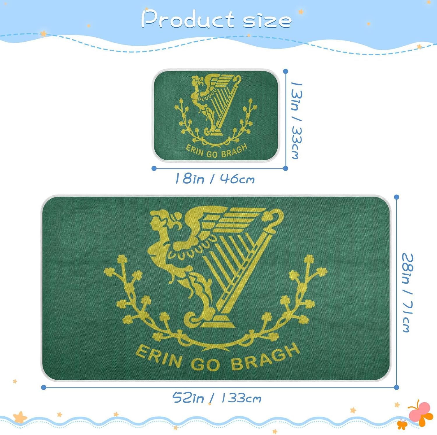 Cooling Baby Mattress Cover 28" x 52" Ultra Soft Erin Go Bragh Flag Ireland Green Pads for Kids for Kids, Adult