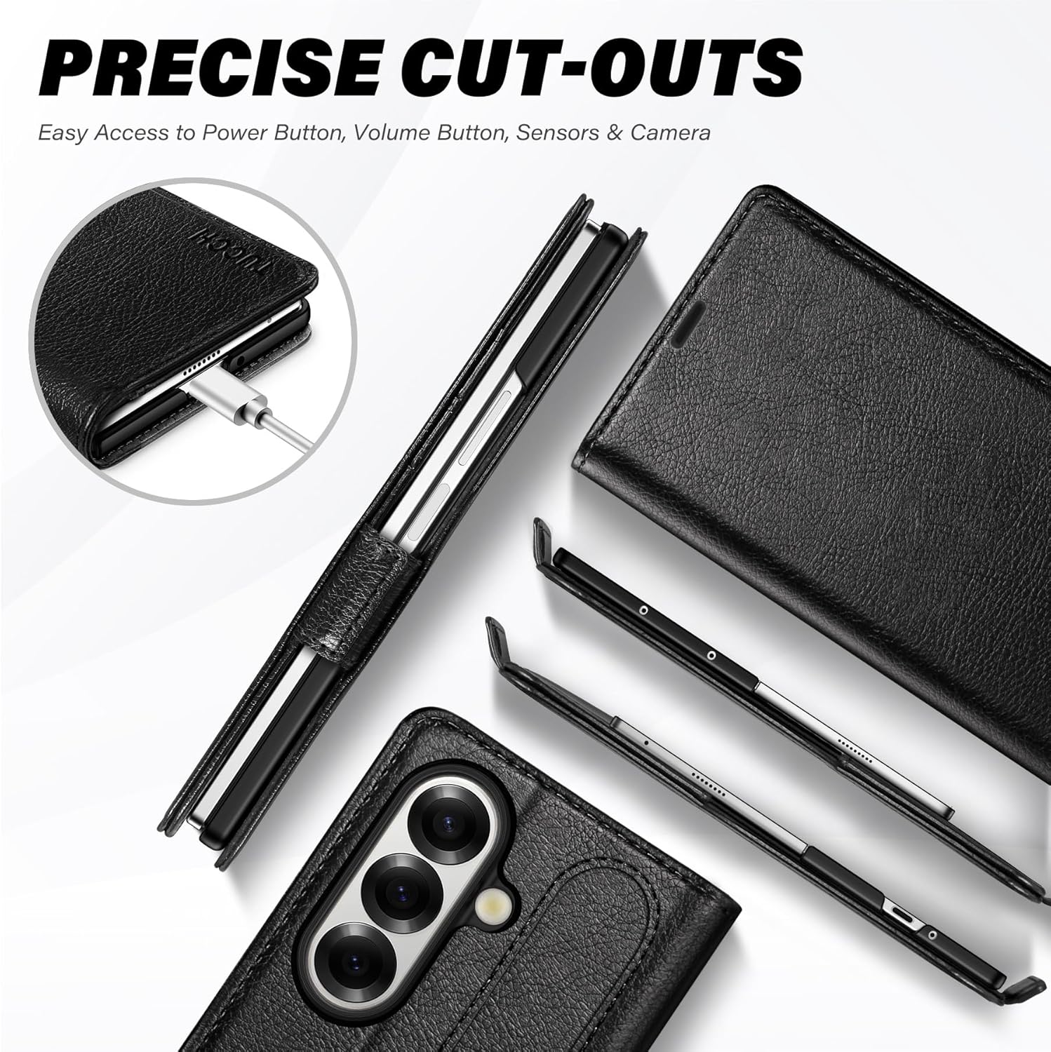 TUCCH Case Wallet for Galaxy Z Fold 7, [Kickstand] [RFID Blocking] 4 Card Slots, PU Leather PC Cover, Black