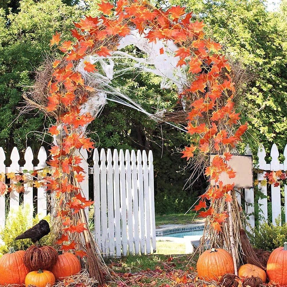 Ghirlanda Di Vite Artificiale Rossa Autunno - Edera E Foglie D'Acero In Tessuto - Decorazione Per Matrimoni, Casa E Giardino (Lunghezza 90 Cm)