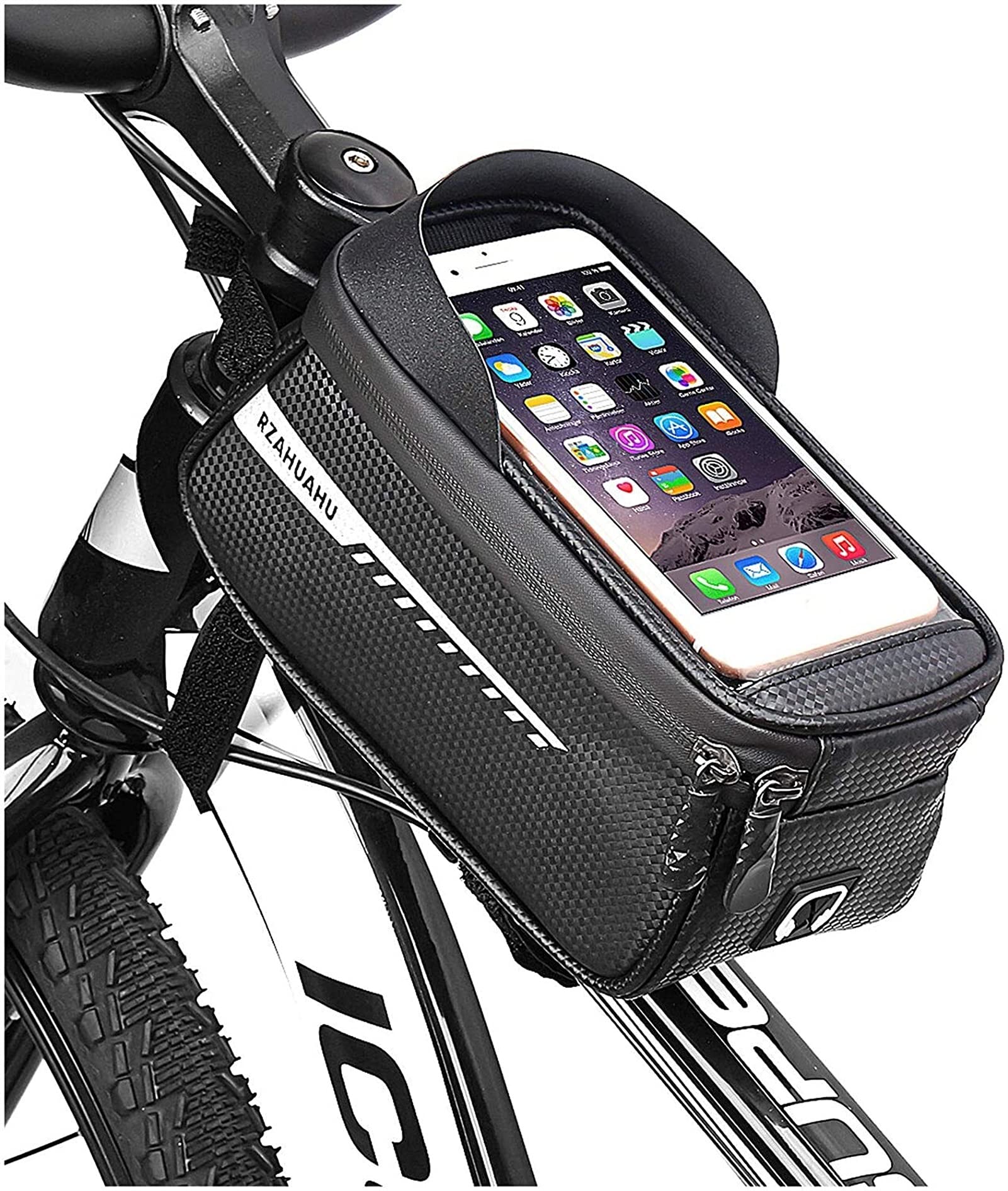 Torba na przednią rączkę roweru, twarda skorupa, torba rowerowa, przednia belka, rower górski, telefon komórkowy, ekran dotykowy, sprzęt jeździecki