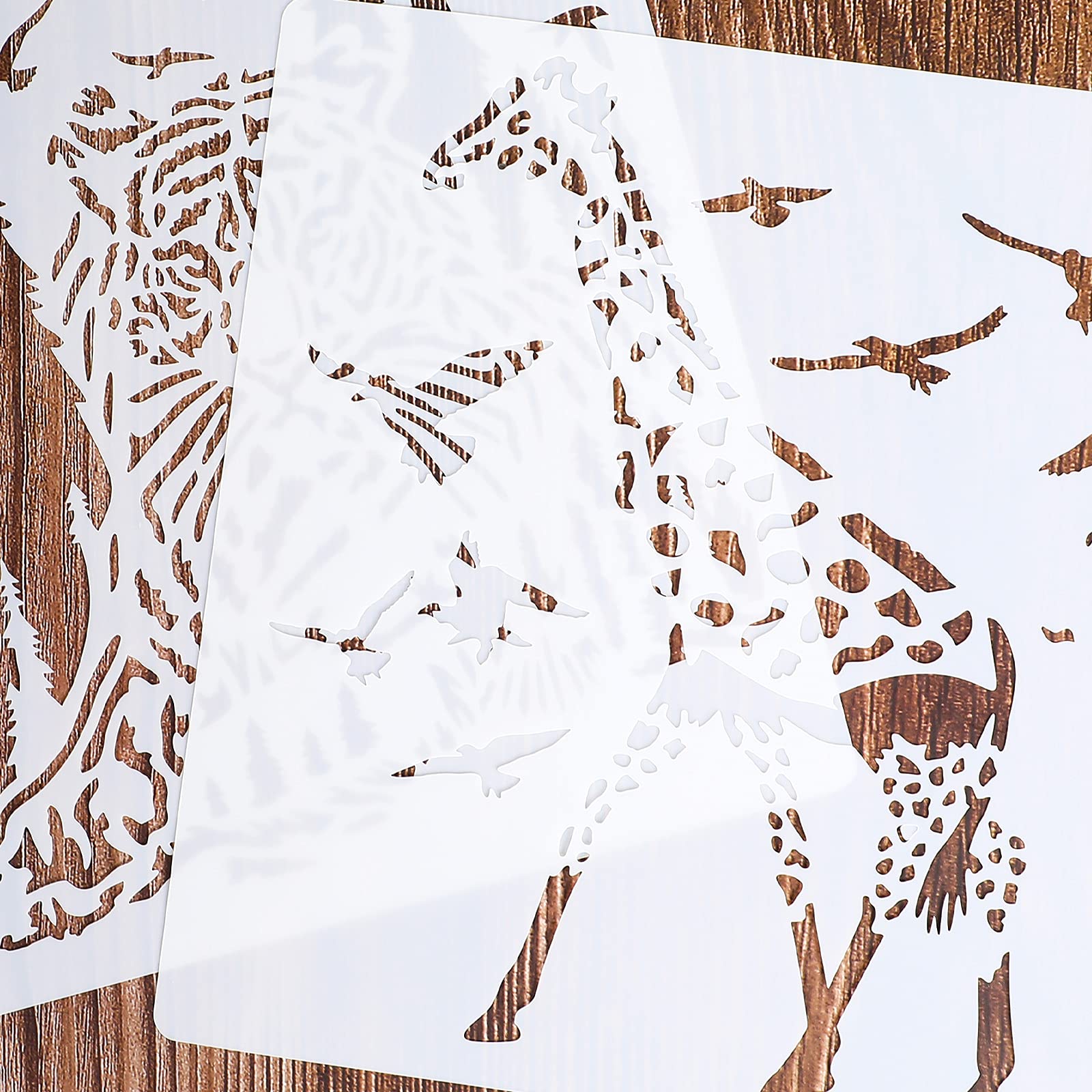 9 Pieces Animal Art Picture Drawing Stencils Reusable with Drawing Wax Paper, Animal Polyester Film Template for DIY Art Creation, Home Decor Engineering, Wall, Clothing, Wood, 7.87 * 7.87 inch 2