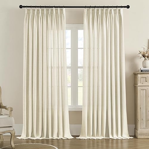 Cortina plisada natural extra ancha filtrante de luz, 72 pulgadas de ancho x 84 pulgadas de largo, cortinas plisadas con ganchos para sala de estar,