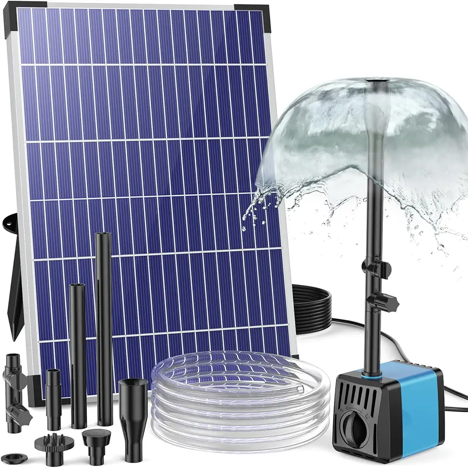 POPOSOAP 10W Solar Water Fountain Pump, Solar Powered Water Pump with 120GPH Fountain Pump, 4 Spraye...