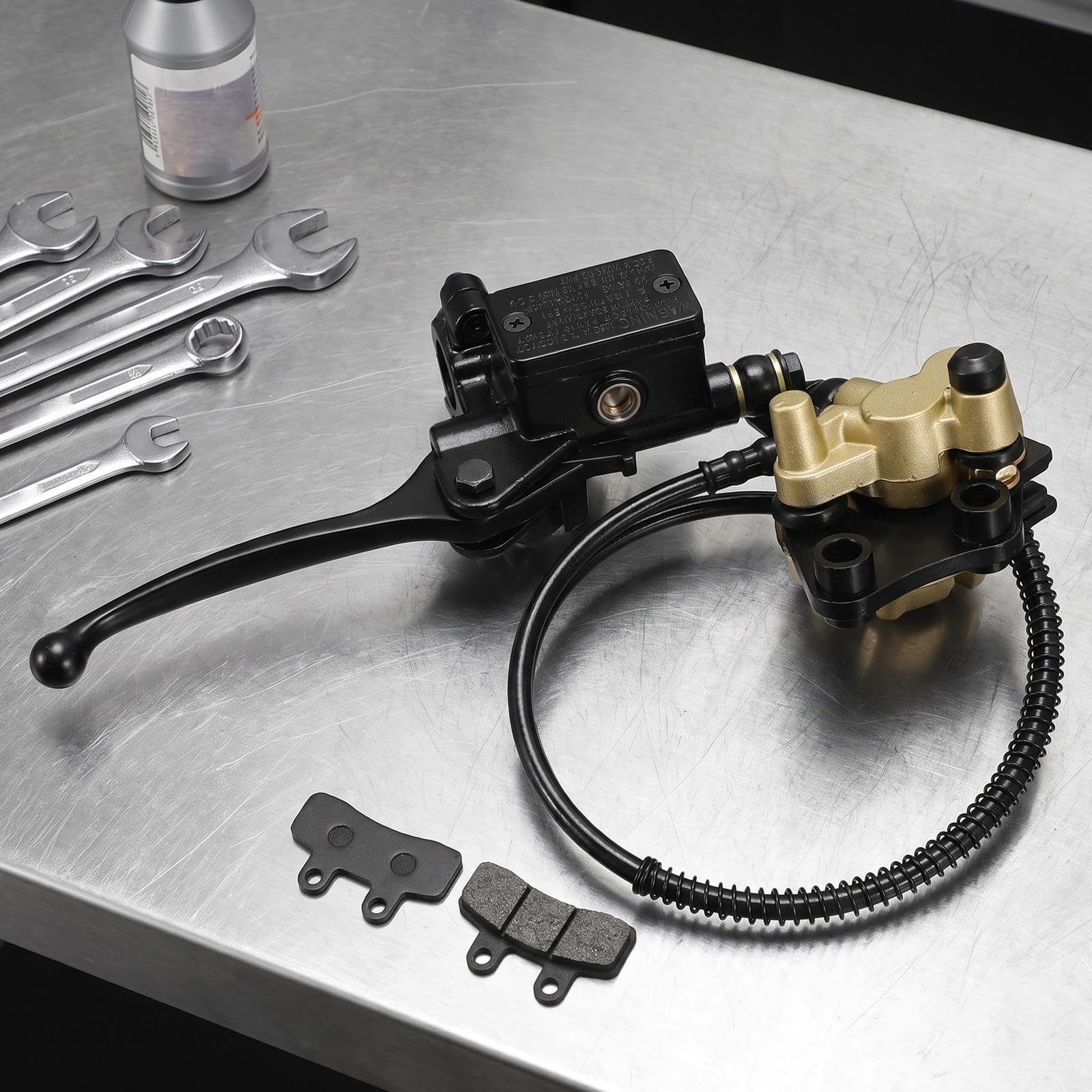 Healeved 2 zestawy przednich cylindrów hamulcowych do motocykli z dźwignią i zaciskiem, pasujące do motocykli terenowych o pojemności 50–125 cm3, hydrauliczny układ hamulcowy z tarczowymi klockami