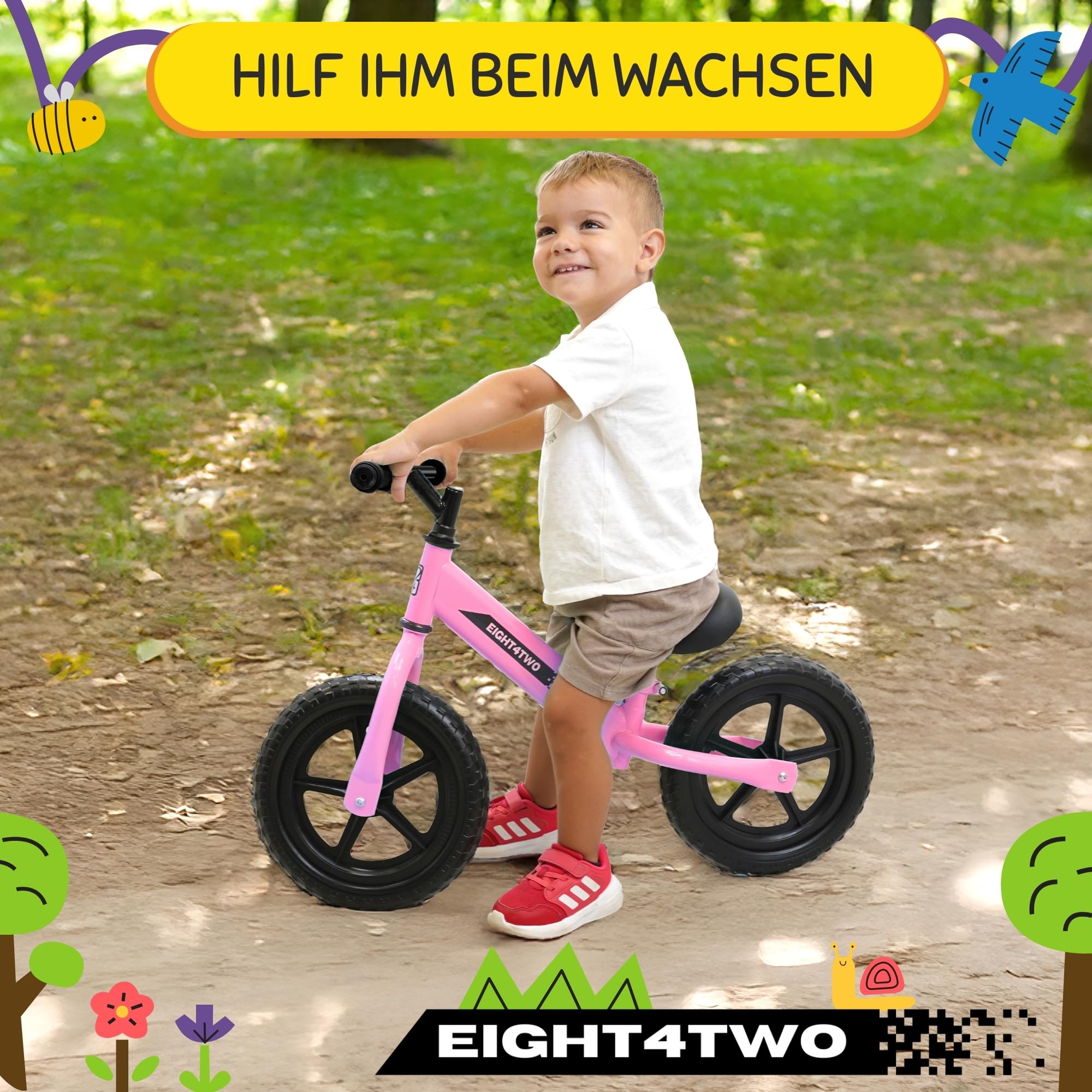 EIGHT4TWO Fahrrad ohne Pedale für Kinder von 2, 3, 4 und 5 Jahren, Fahrrad ohne Pedale, ideal zum Gleichgewicht, Spielzeug für Kinder von 2, 3, 4 und 5 Jahren.