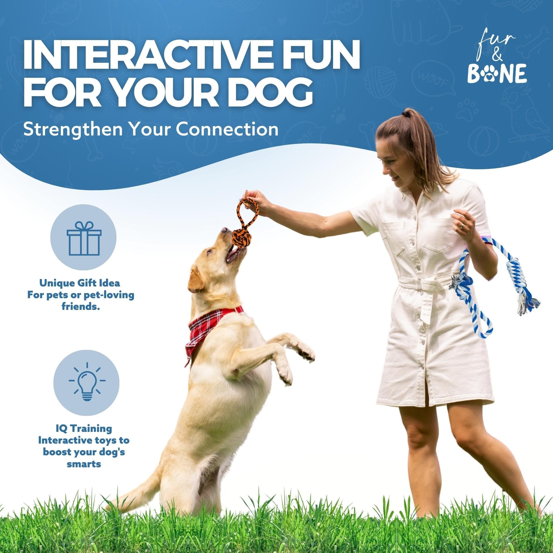 Fur & Bone 10 Pcs Dog Toys, All Breeds Indestructible Dog Toy, Chew Toys for Aggressive Chewers - Image 3