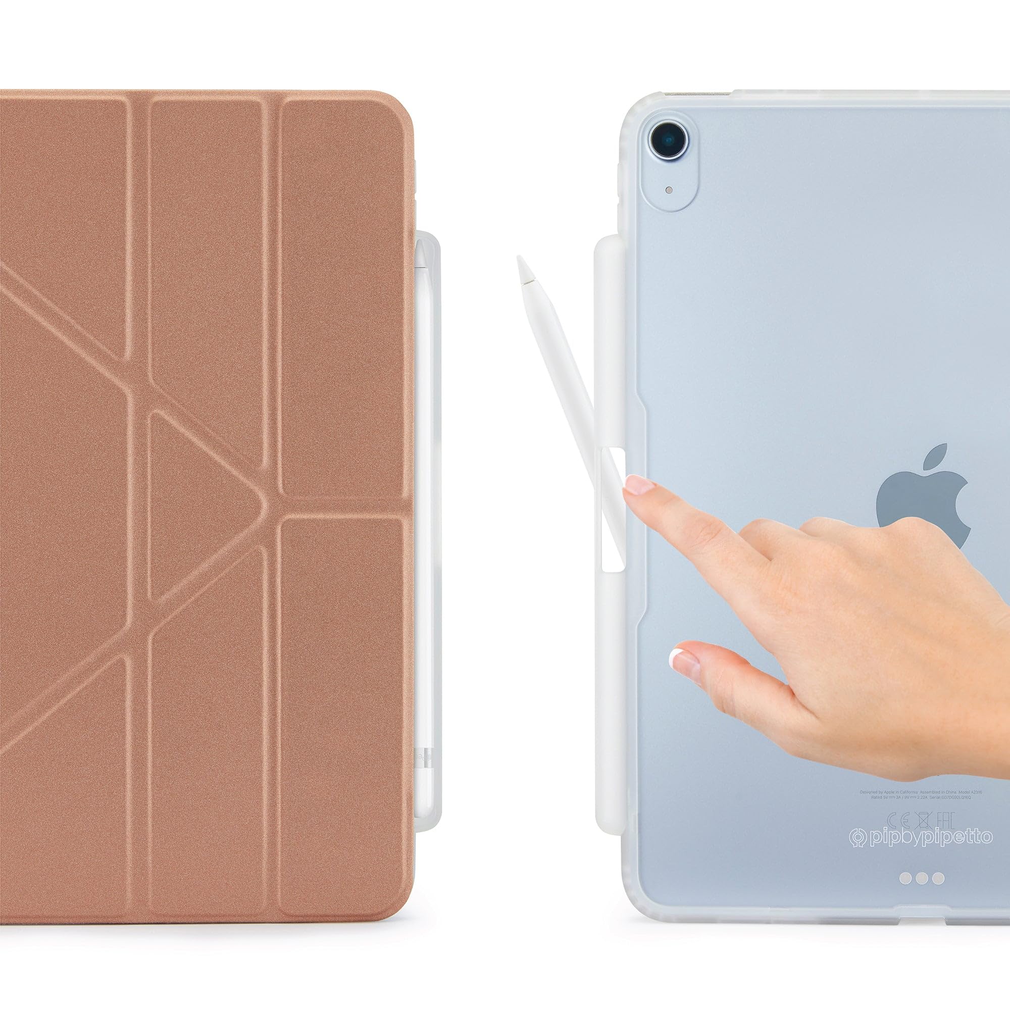 Pipetto Custodia in TPU Origami per iPad di 10a generazione (2022) | Custodia con supporto 5 in 1 resistente agli urti | Custodia Apple Pencil 1 | Custodia per iPad antibatterica al 99,9% - Oro rosa