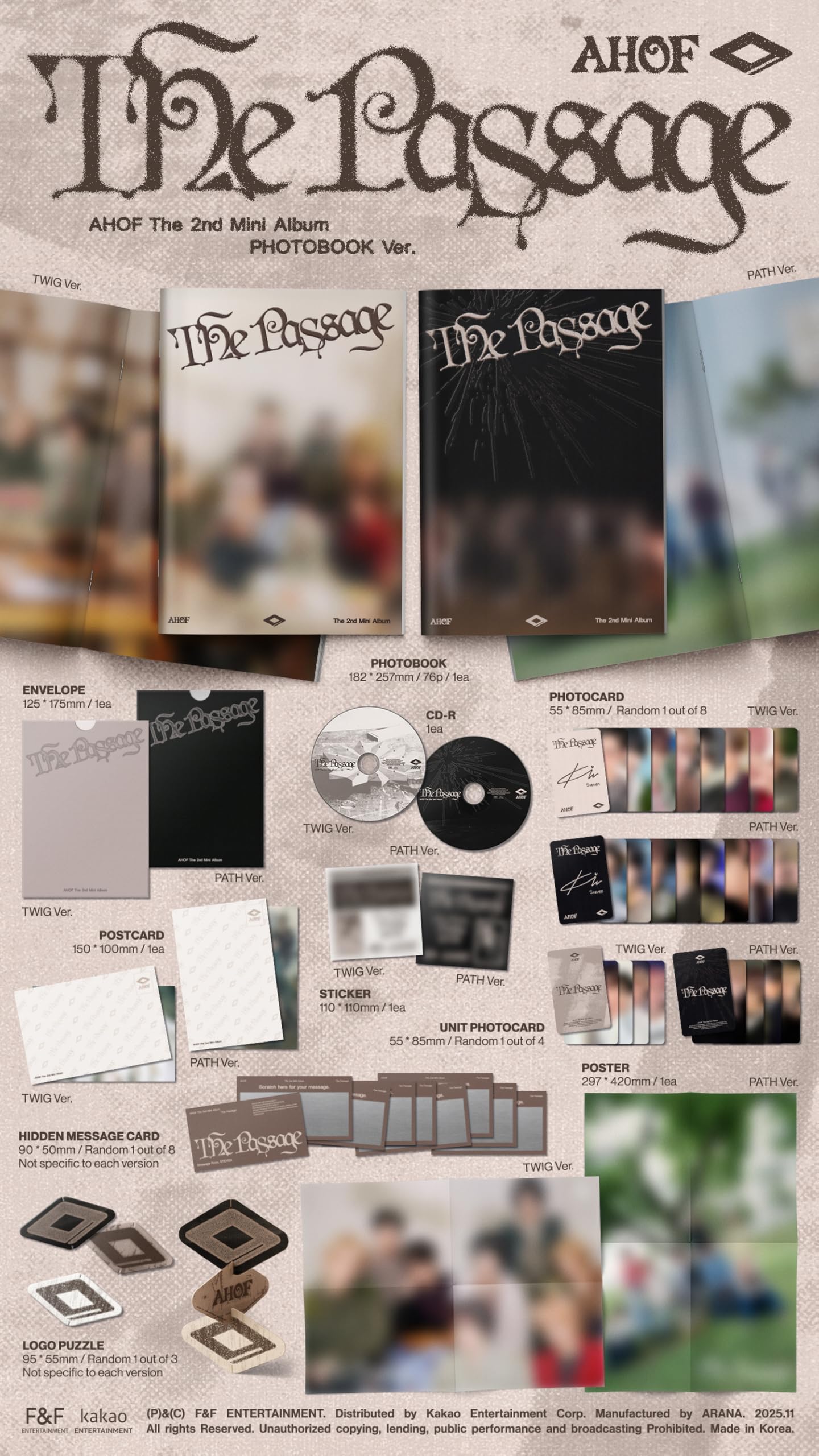 AHOF The Passage - Mini álbum con seguimiento sellado (juego de 3 versiones: 1 libro de fotos + 1 DIGIPACK + QR)