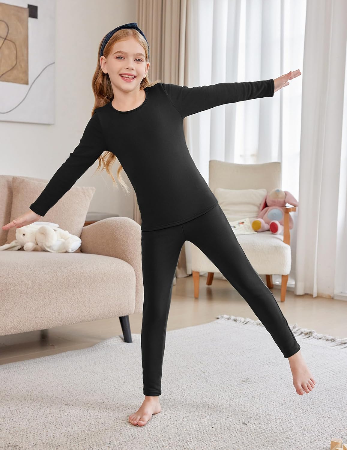 Arshiner Girls Thermal Underwear Set Long Johns Cold Weather Kids Base Layer Top Bottom - Image 4