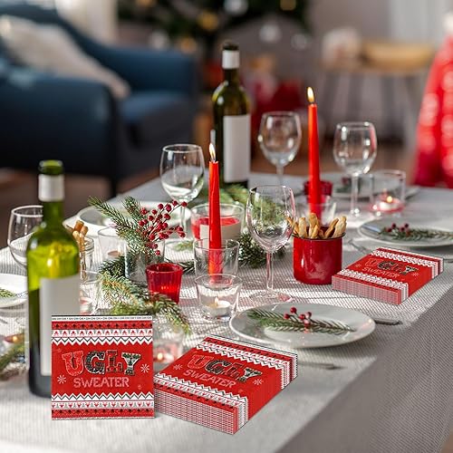 Miniatura 6 de 100 servilletas de Navidad a granel de 3 capas desechables de papel para invitados de Navidad, toallas de mano desechables para Navidad, Año Nuevo,